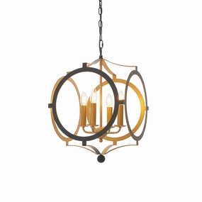 Indira 4 Light Black & Gold Circular Frame Ceiling Pendant sleek LED ceiling lamp