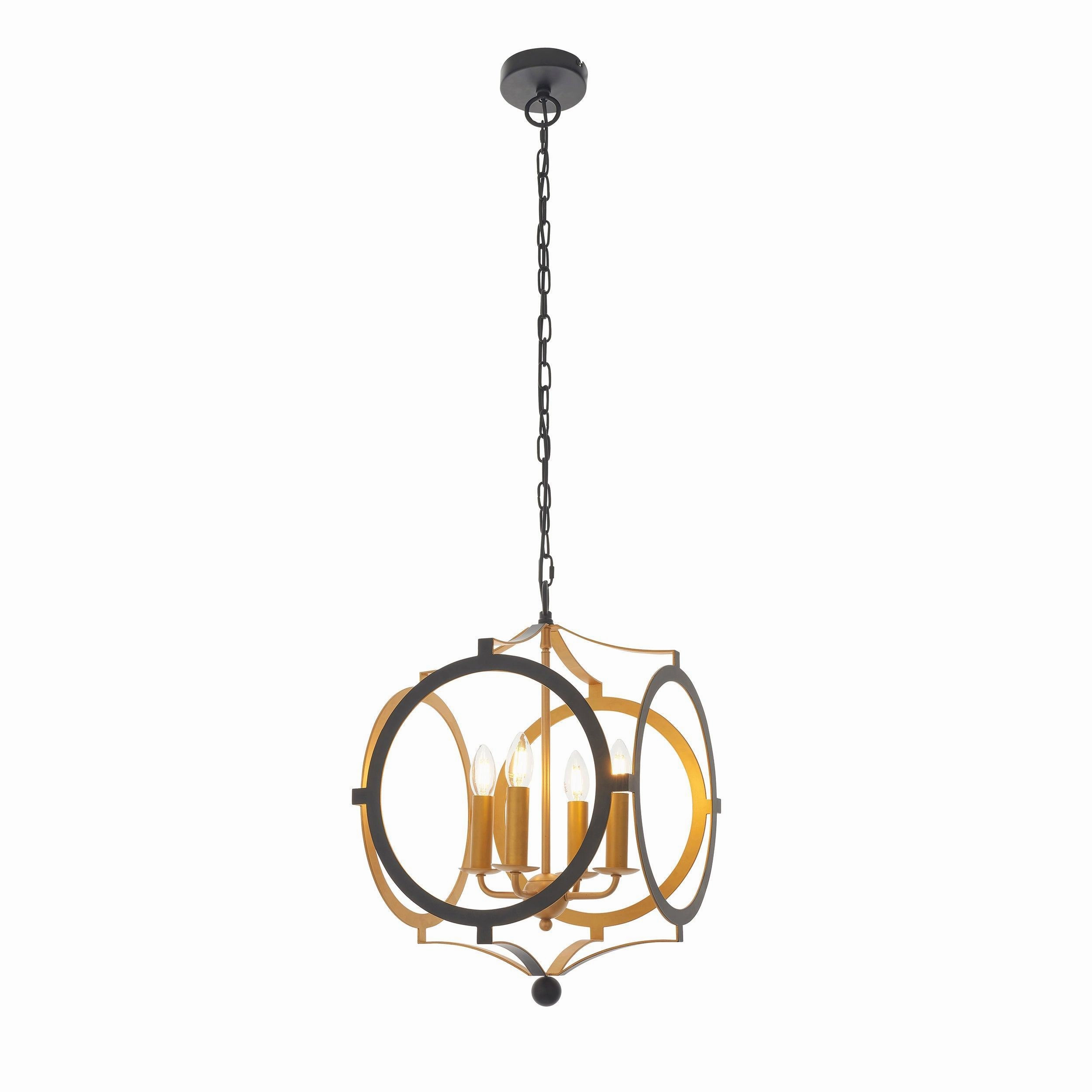 Indira 4 Light Black & Gold Circular Frame Ceiling Pendant