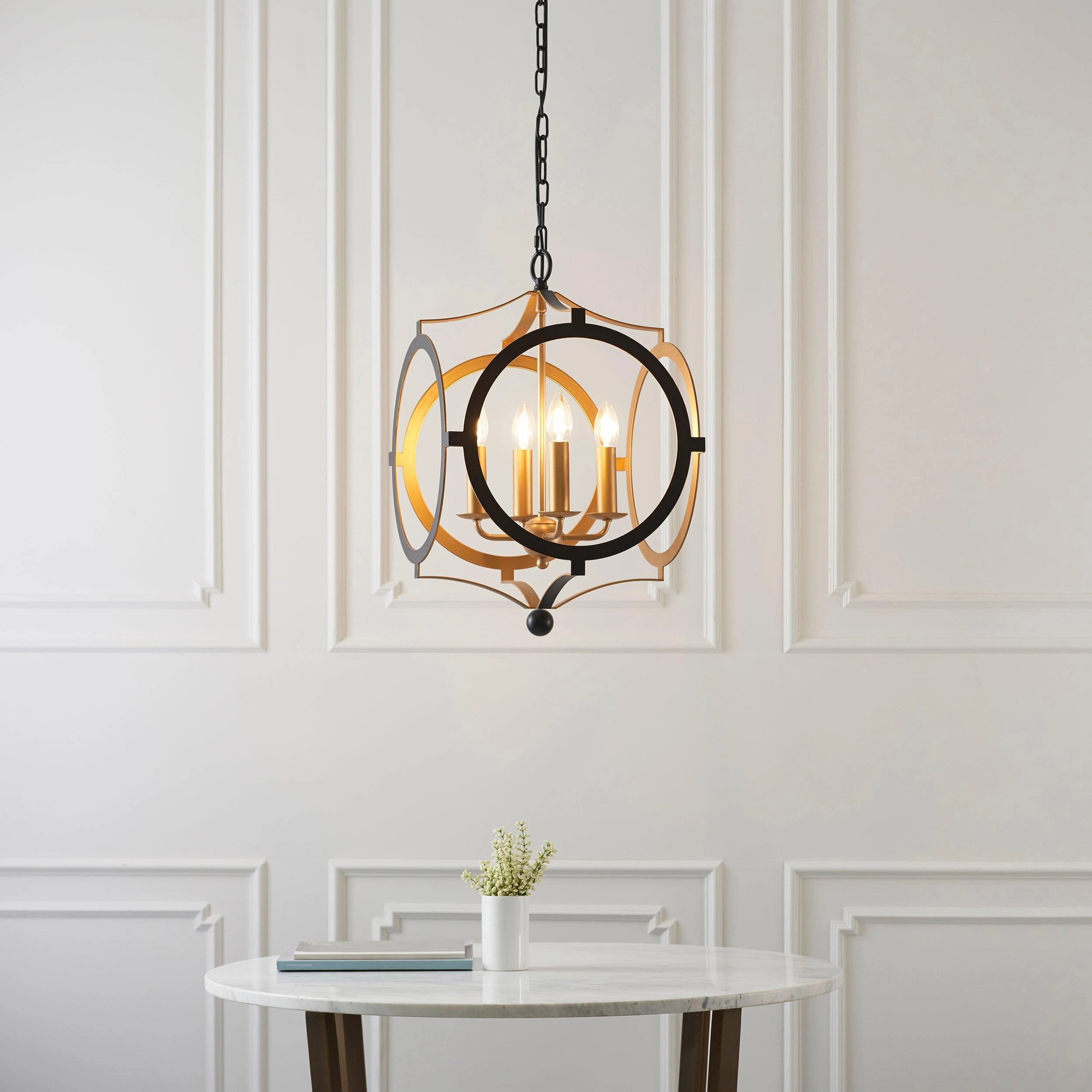 Indira 4 Light Black & Gold Circular Frame Ceiling Pendant