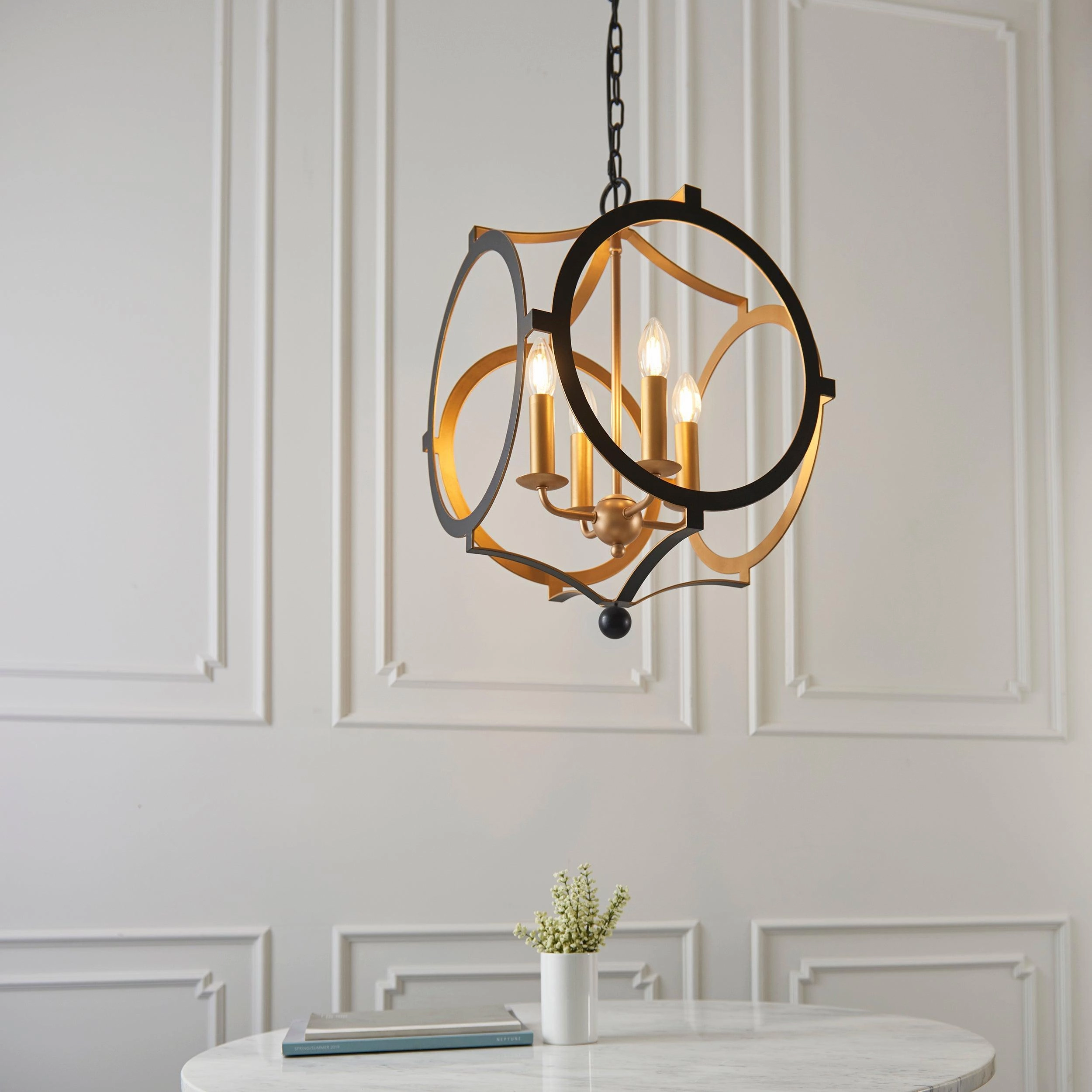 Indira 4 Light Black & Gold Circular Frame Ceiling Pendant