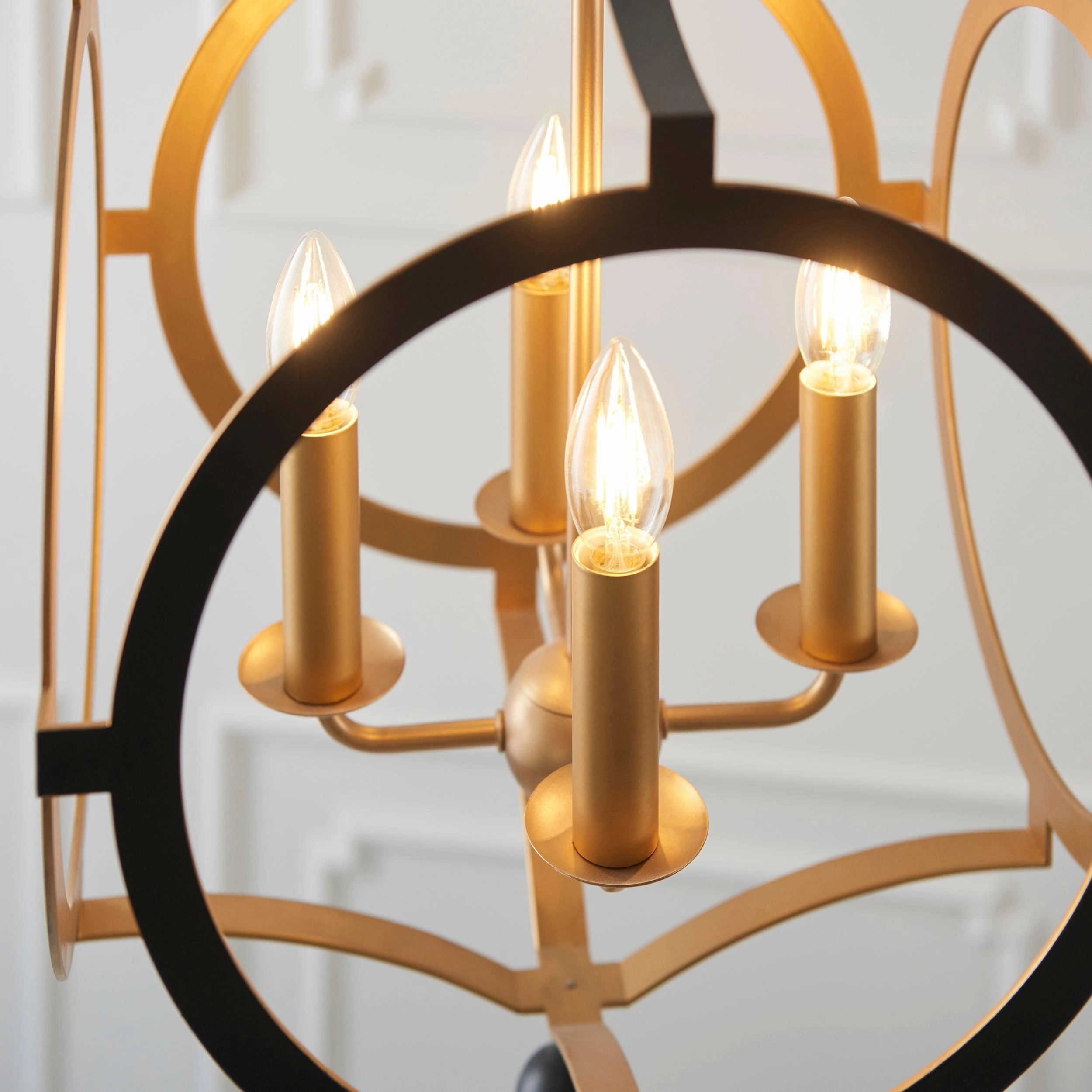 Indira 4 Light Black & Gold Circular Frame Ceiling Pendant