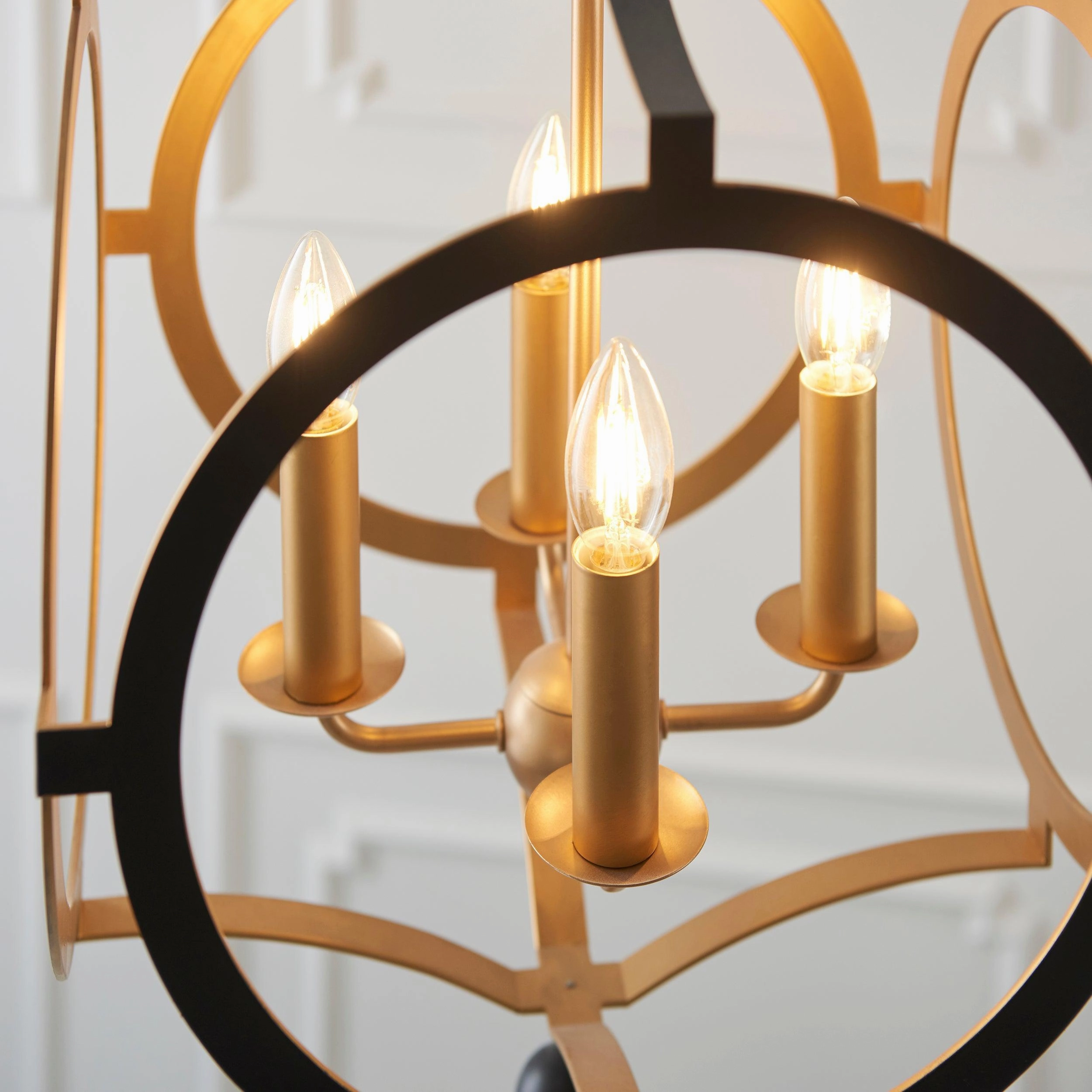 Indira 4 Light Black & Gold Circular Frame Ceiling Pendant