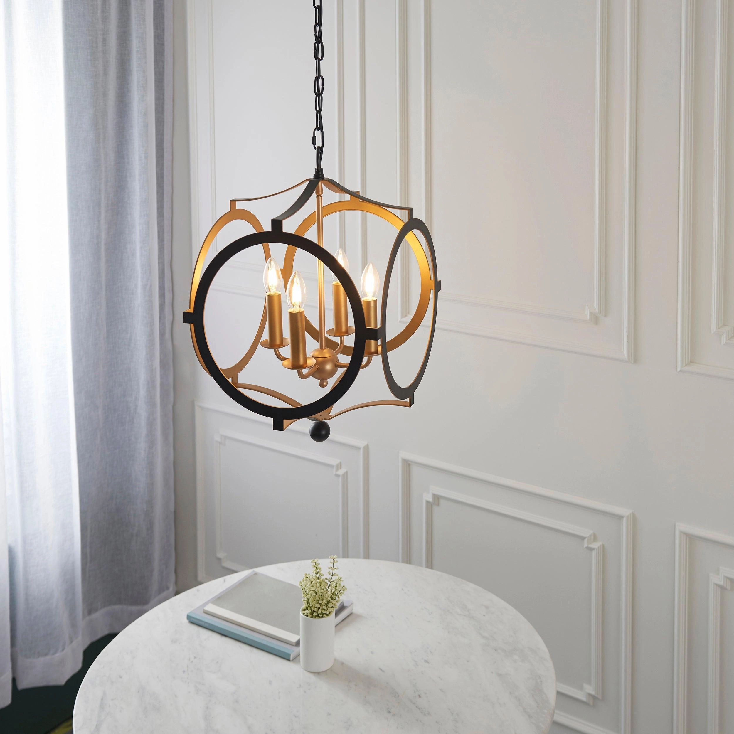 Indira 4 Light Black & Gold Circular Frame Ceiling Pendant