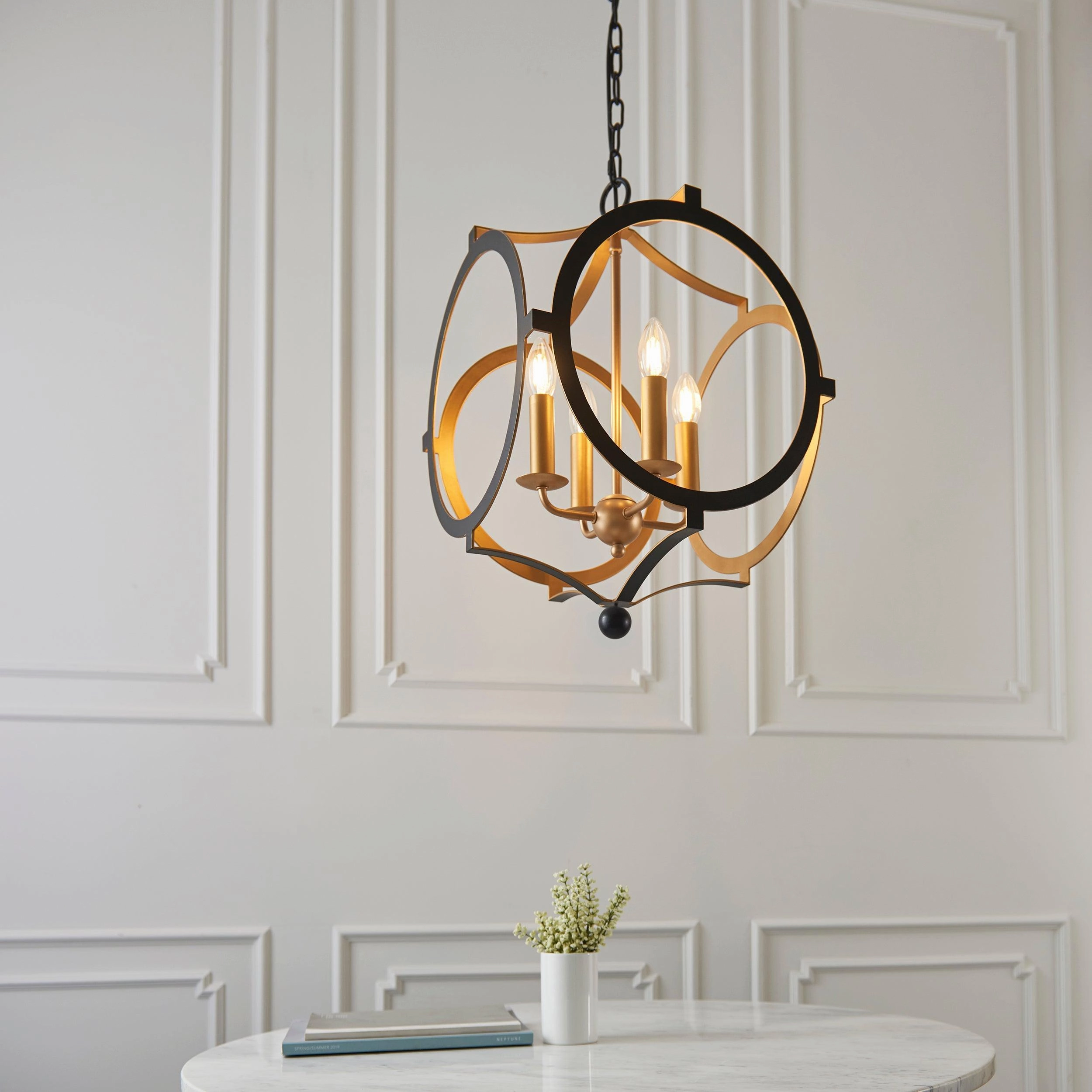 Indira 4 Light Black & Gold Circular Frame Ceiling Pendant