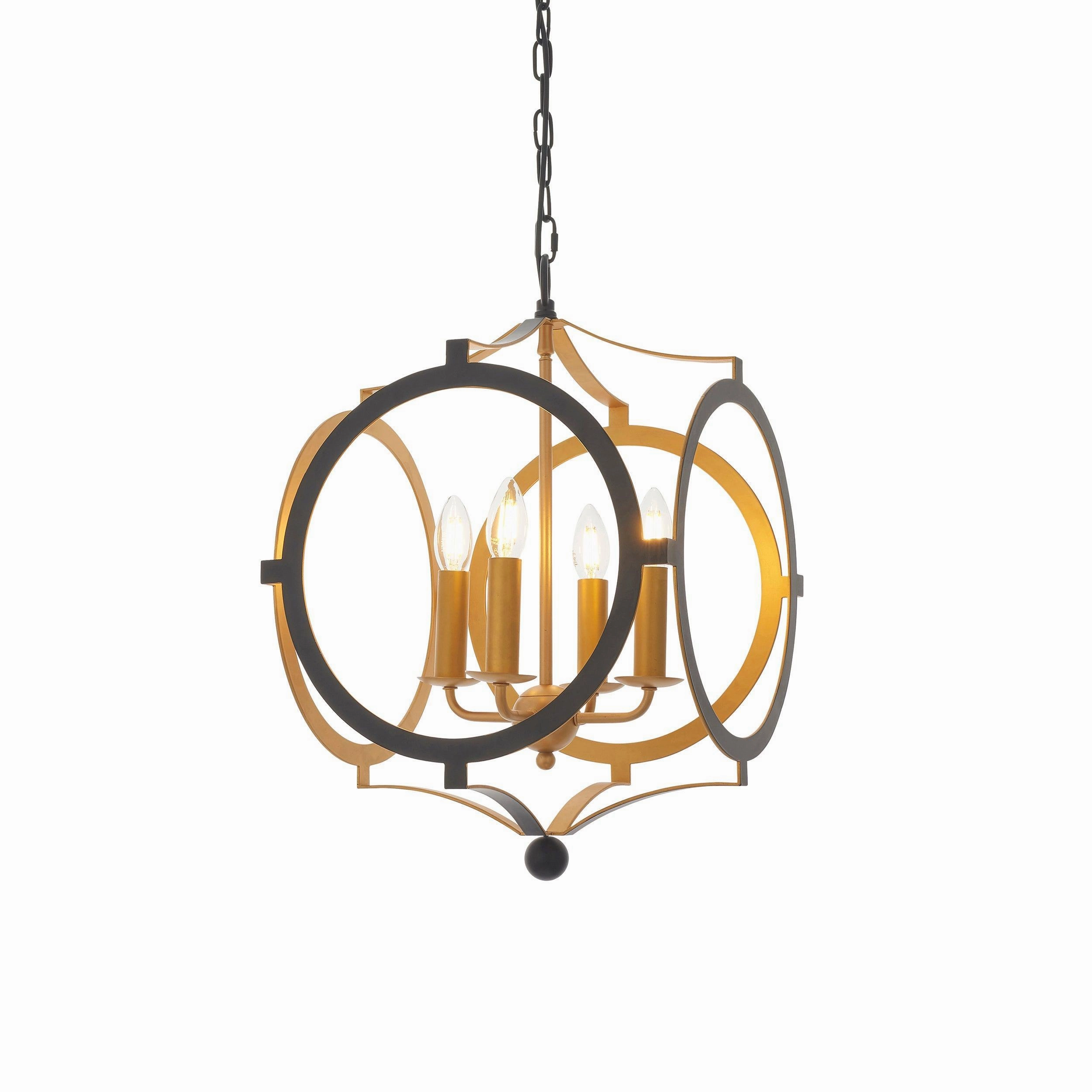 Indira 4 Light Black & Gold Circular Frame Ceiling Pendant white ceiling lamp