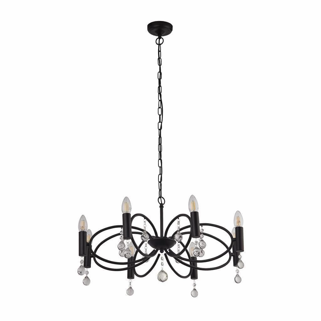 Infinity 8 Light Black Pendant - Crystal Glass Detail soft glow ceiling light