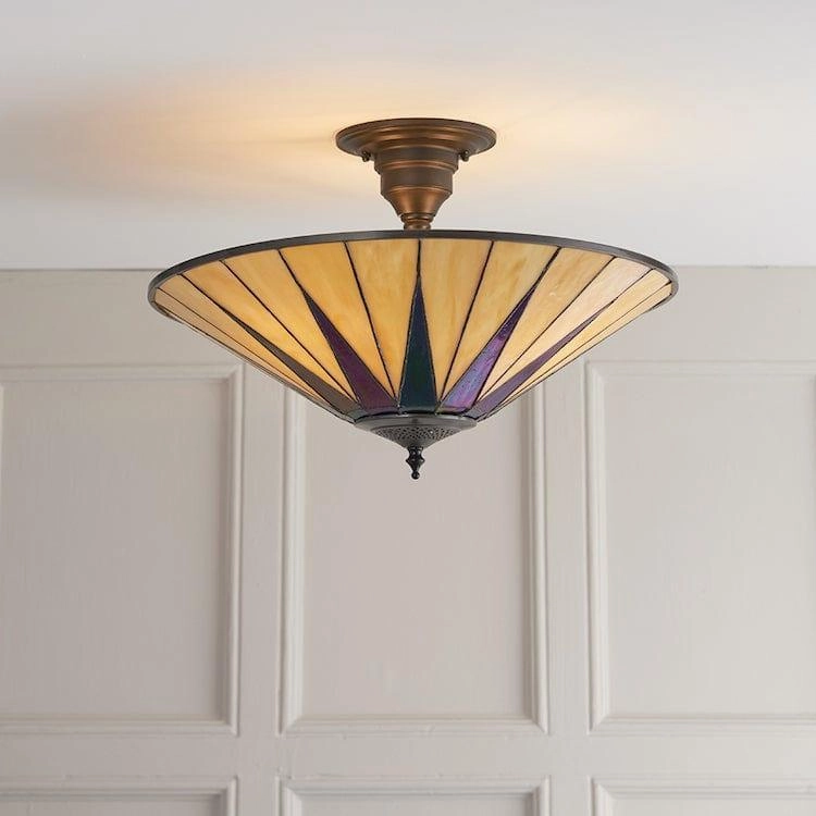 Interiors 1900 Dark Star Semi Flush Tiffany Ceiling Light recessed ceiling spot lamp