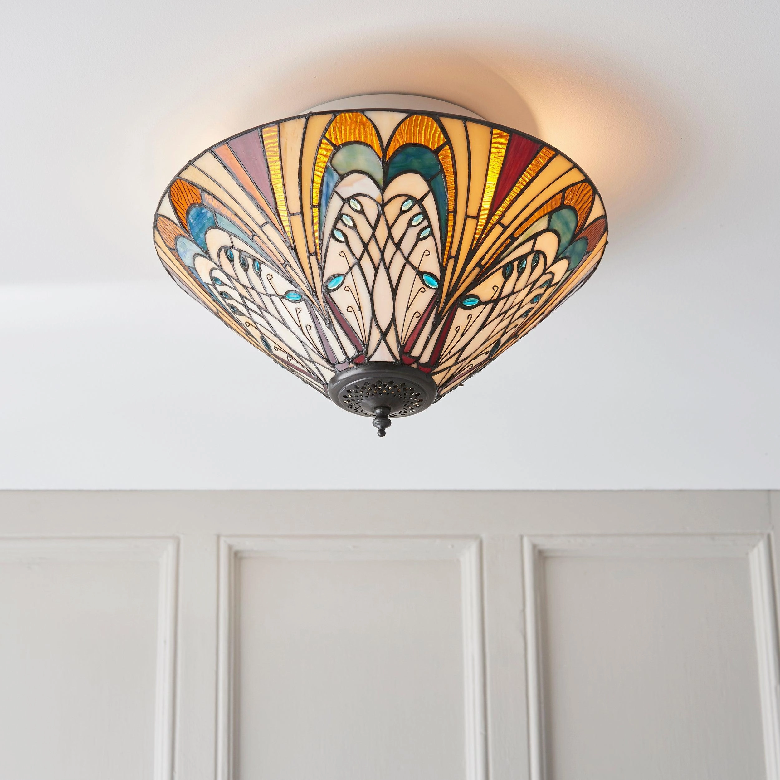 Interiors 1900 Hector Medium Flush Tiffany Ceiling Light