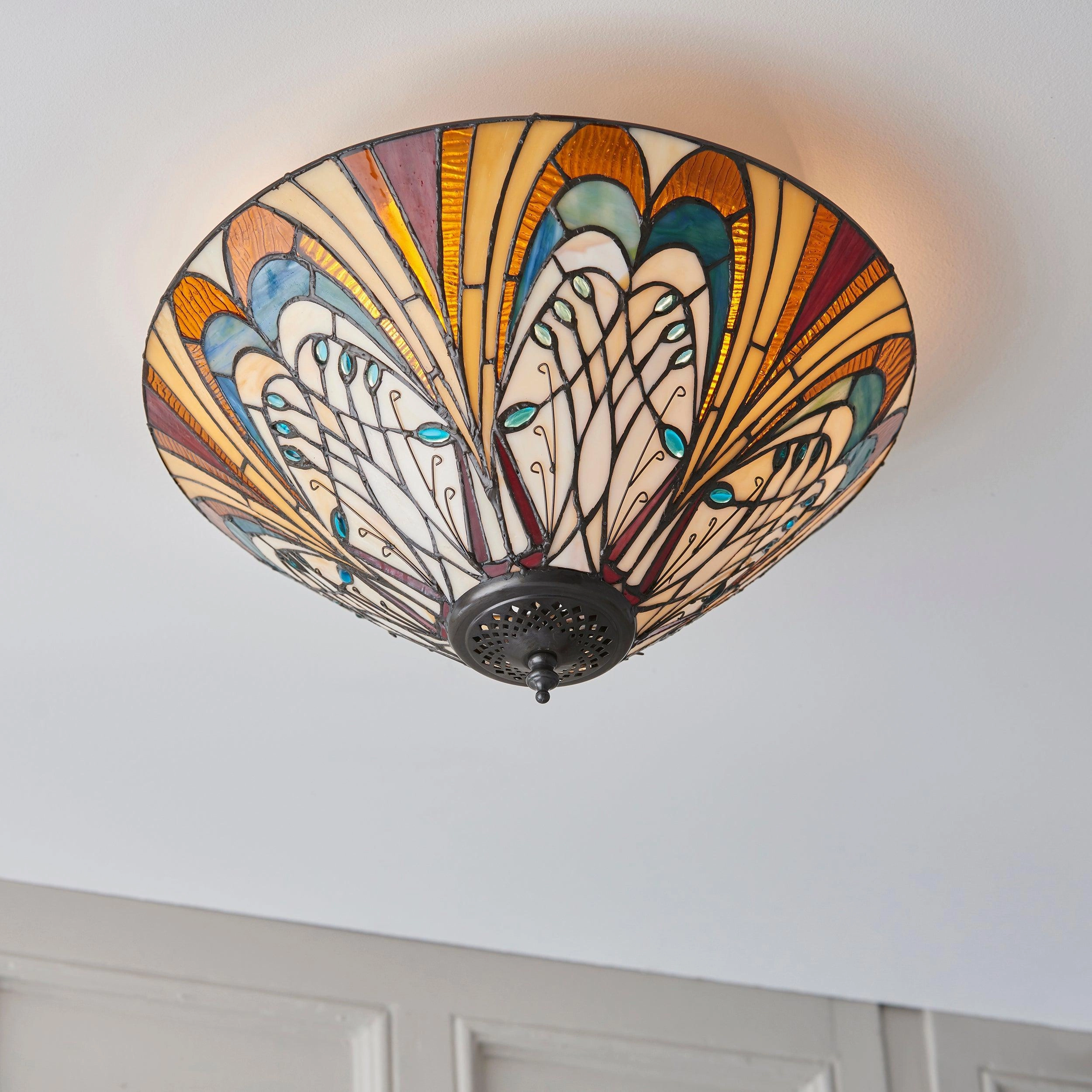Interiors 1900 Hector Medium Flush Tiffany Ceiling Light