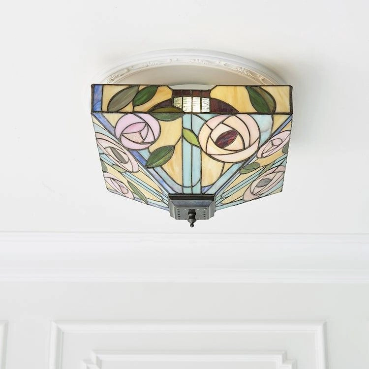 Interiors 1900 Willow Medium Flush Tiffany Ceiling Light