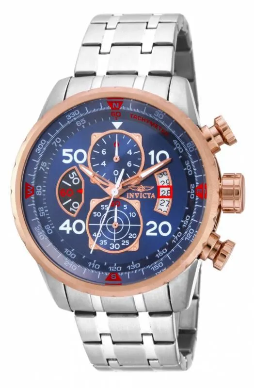 Invicta 17203 Men's Aviator Blue Dial Stainless Steel Bracelet Chronograph Watch Invicta Men's Watches