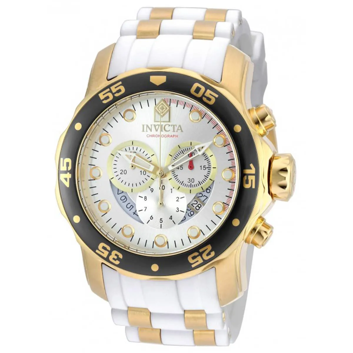 Invicta 20292 Men's Steel & Polyurethane Strap Swiss Quartz Pro Diver Chrono Silver Dial Date Watch Invicta Men's Watches