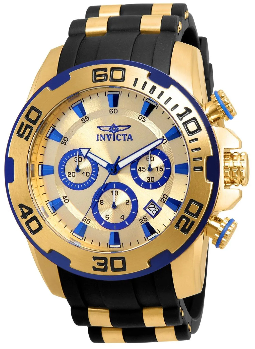 Invicta 22308 Men's Pro Diver Chronograph Gold Dial Yellow Gold Steel & Silicone Strap Watch Invicta Men's Watches