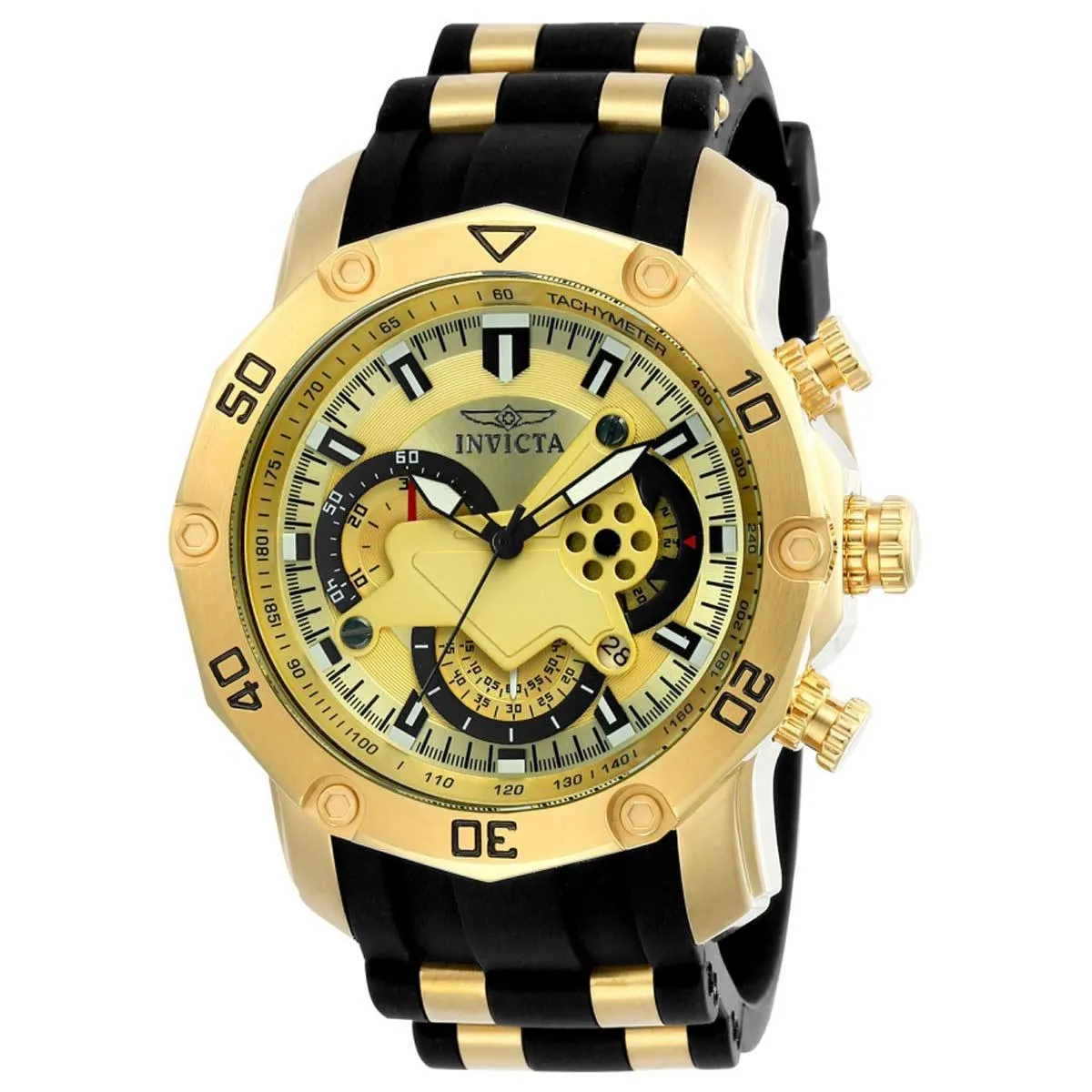 Invicta 23427 Men's Pro Diver Gold Dial Yellow Steel & Silicone Strap Chronograph Watch Invicta Men's Watches