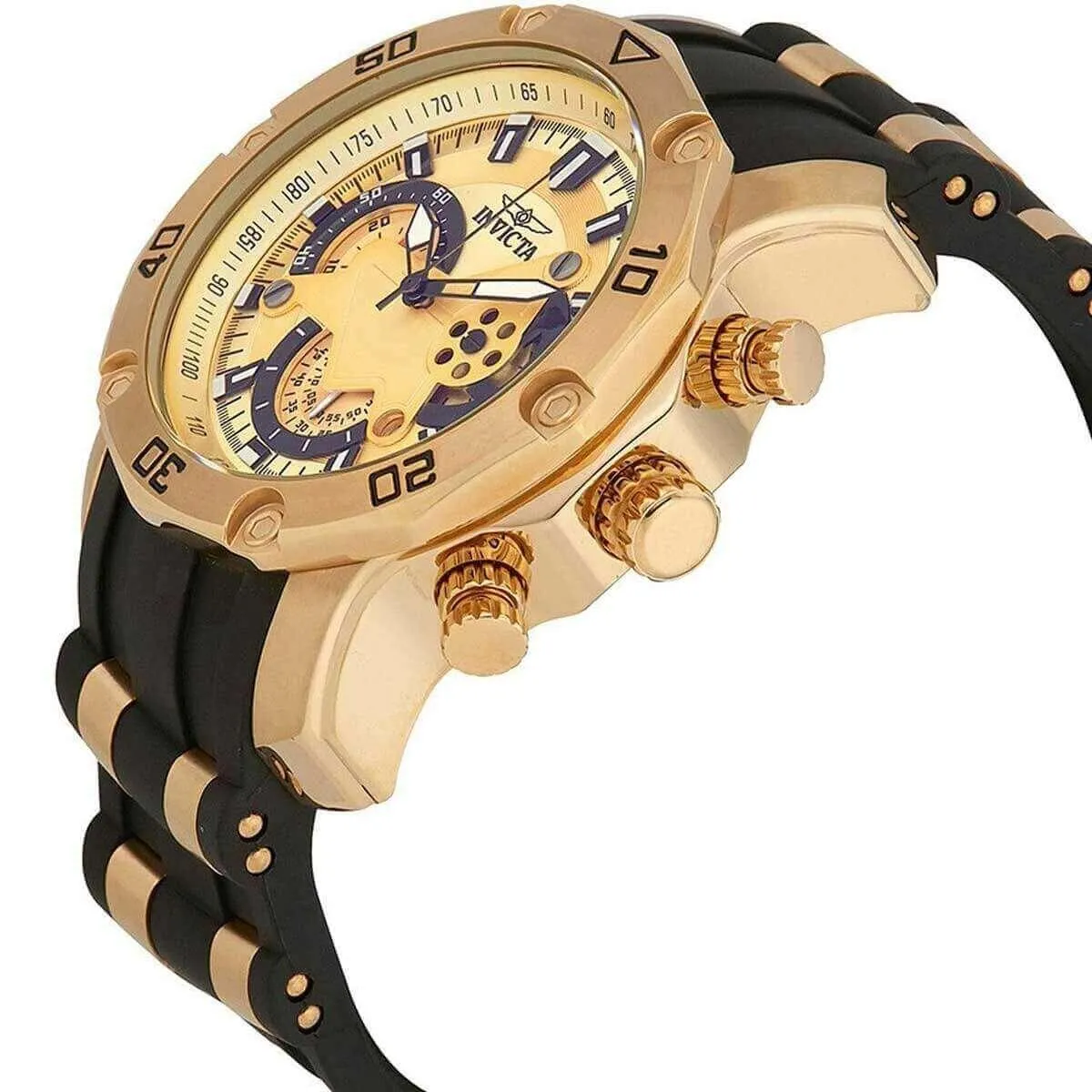 Invicta 23427 Men's Pro Diver Gold Dial Yellow Steel & Silicone Strap Chronograph Watch Invicta Men's Watches