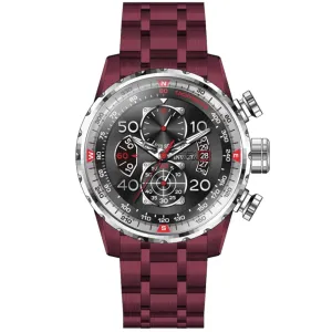 Invicta Men's Quartz Watch - Aviator Black Dial Red Stainless Steel Bracelet | 40699 Invicta Men's Watches
