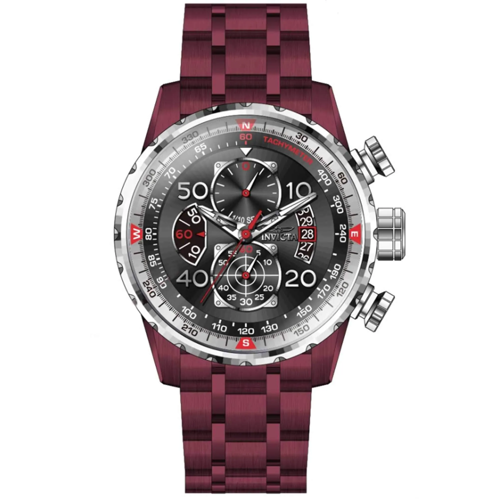 Invicta Men's Quartz Watch - Aviator Black Dial Red Stainless Steel Bracelet | 40699 Invicta Men's Watches
