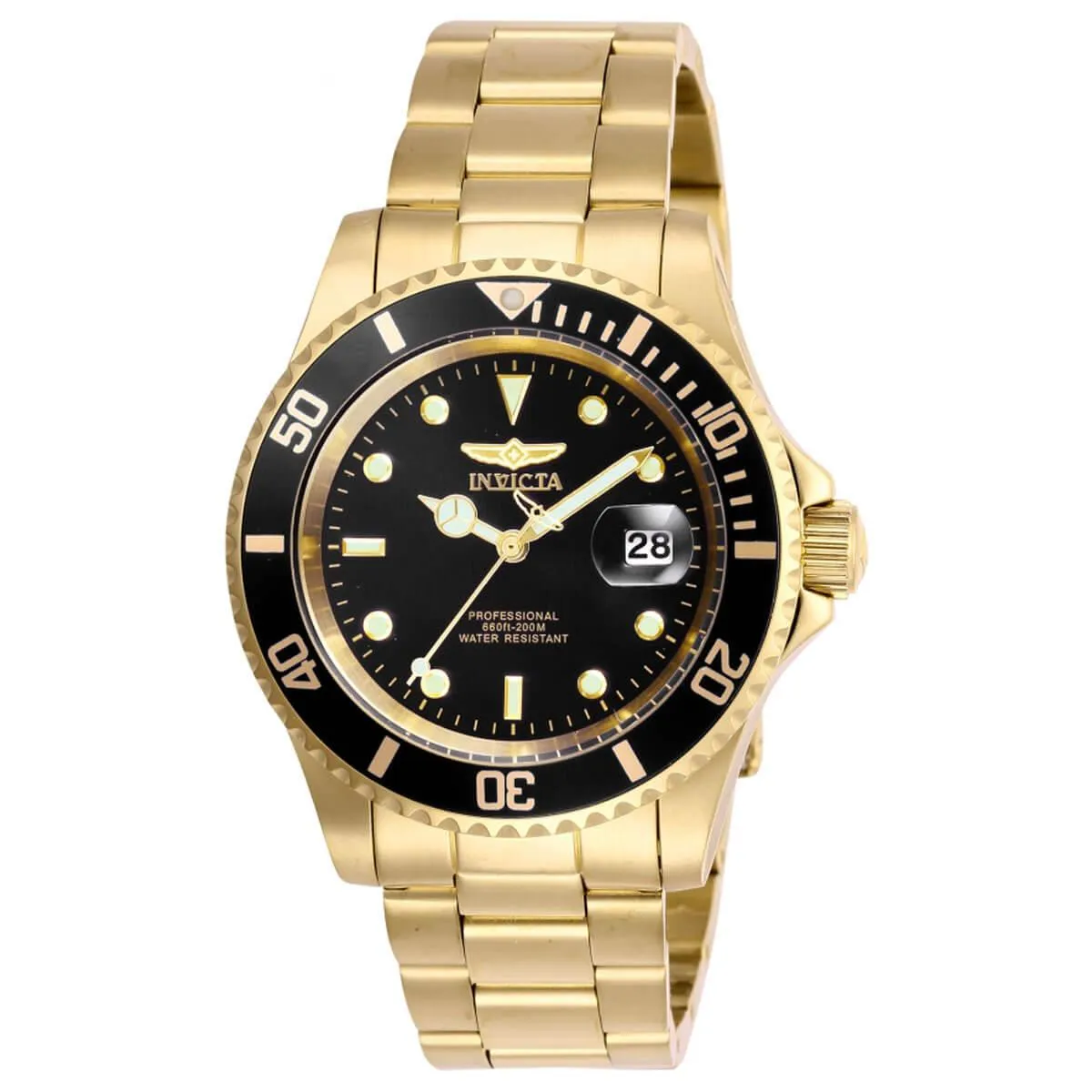 Invicta Men's Quartz Watch - Pro Diver Black Dial Yellow Gold Bracelet | 26975 Invicta Men's Watches