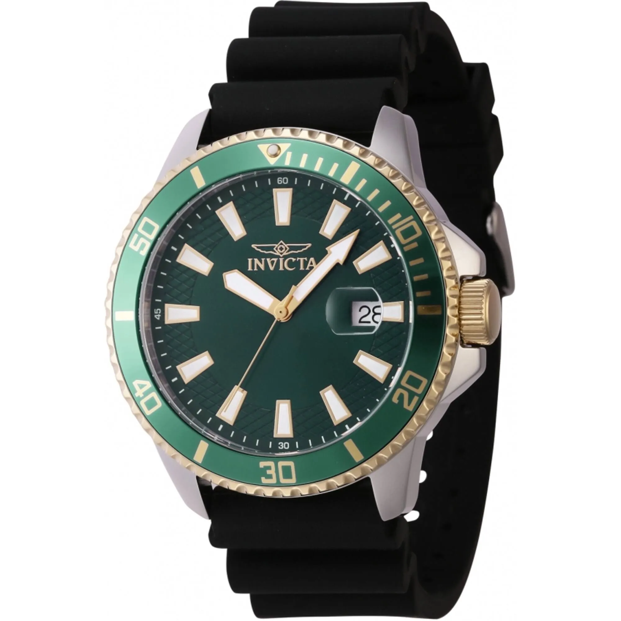 Invicta Men's Quartz Watch - Pro Diver Date Green Dial Black Silicone Strap | 46134 Invicta Men's Watches