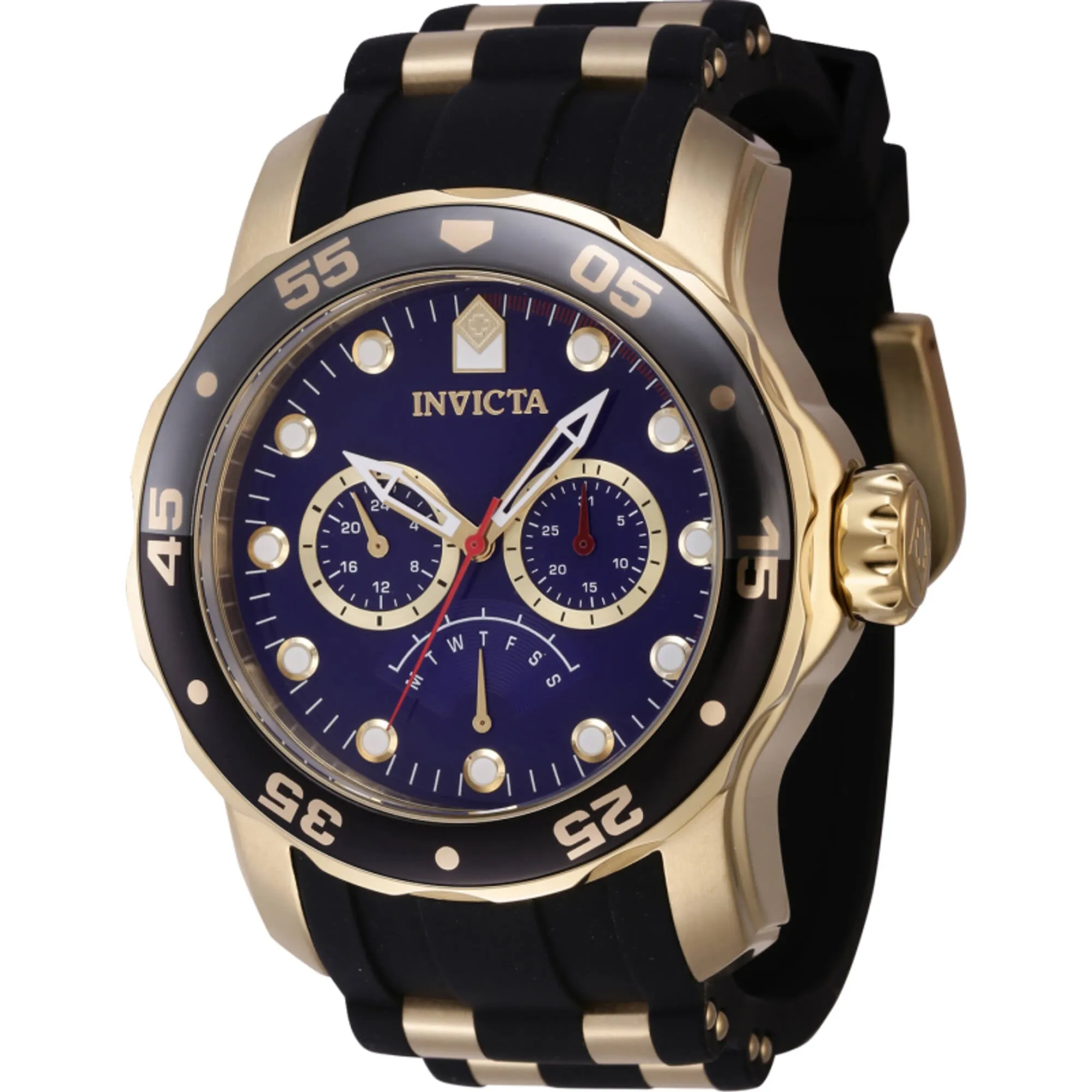 Invicta Men's Watch - Pro Diver Day-Date Blue Dial Black/Yellow Gold Strap | 46965 Invicta Men's Watches