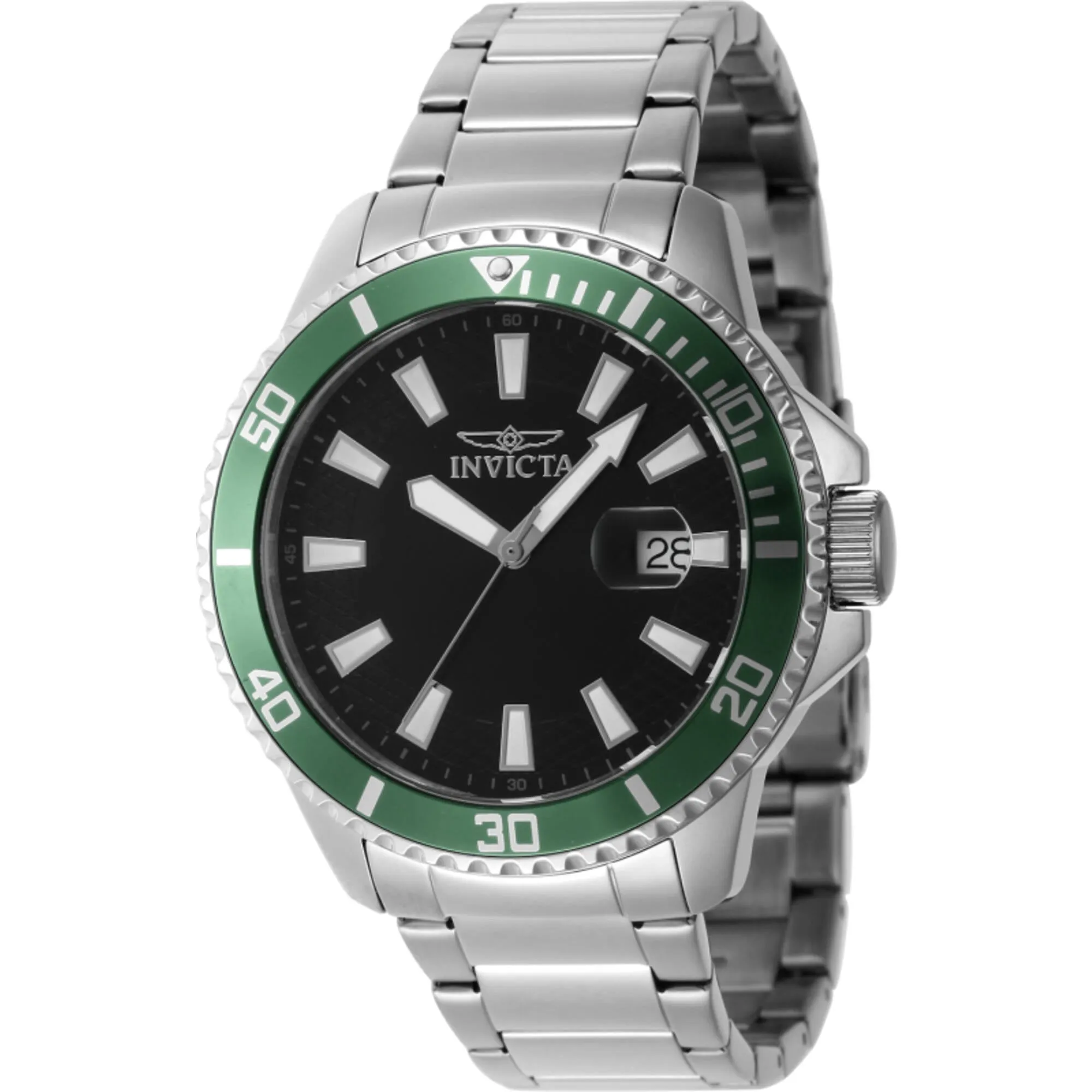 Invicta Men's Watch - Pro Diver Quartz Black Dial Silver Steel Bracelet Date | 46075 Invicta Men's Watches