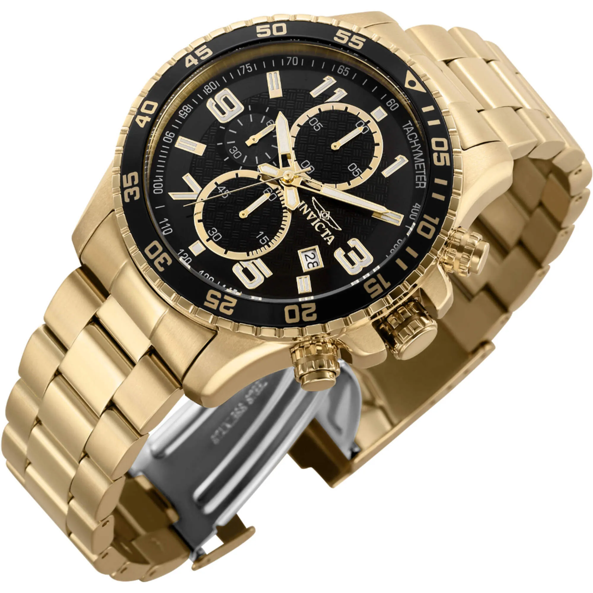 Invicta Men's Watch - Specialty Chronograph Black Dial Yellow Gold Bracelet | 44525 Invicta Men's Watches