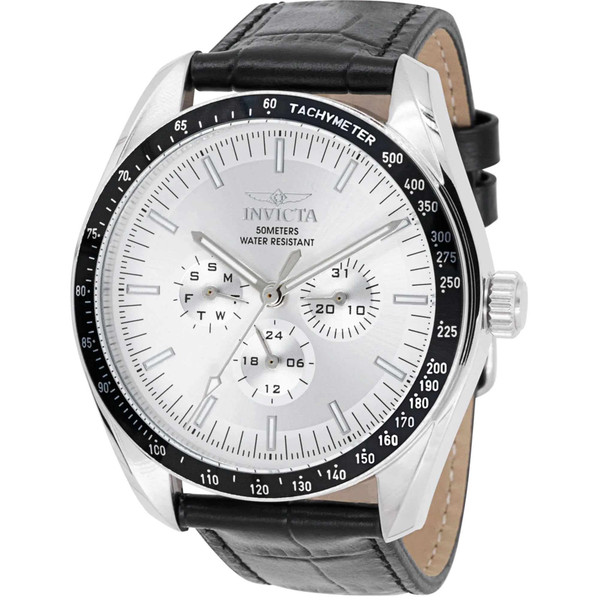 Invicta Men's Watch - Specialty Quartz Silver Tone Dial Black Leather Strap | 45968 Invicta Men's Watches