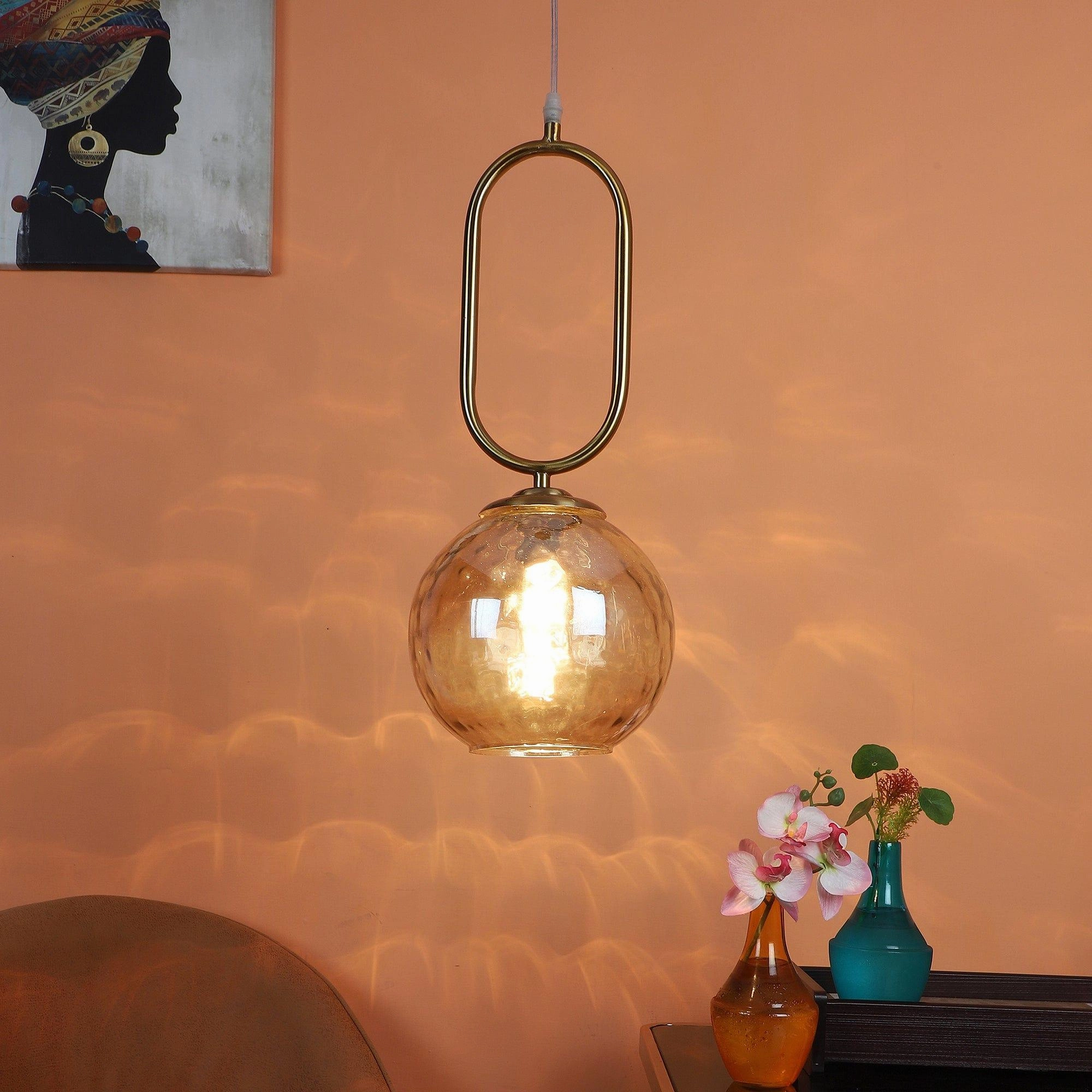 Iron Glass Hanging Lights Gold Finish decorative ceiling fixture