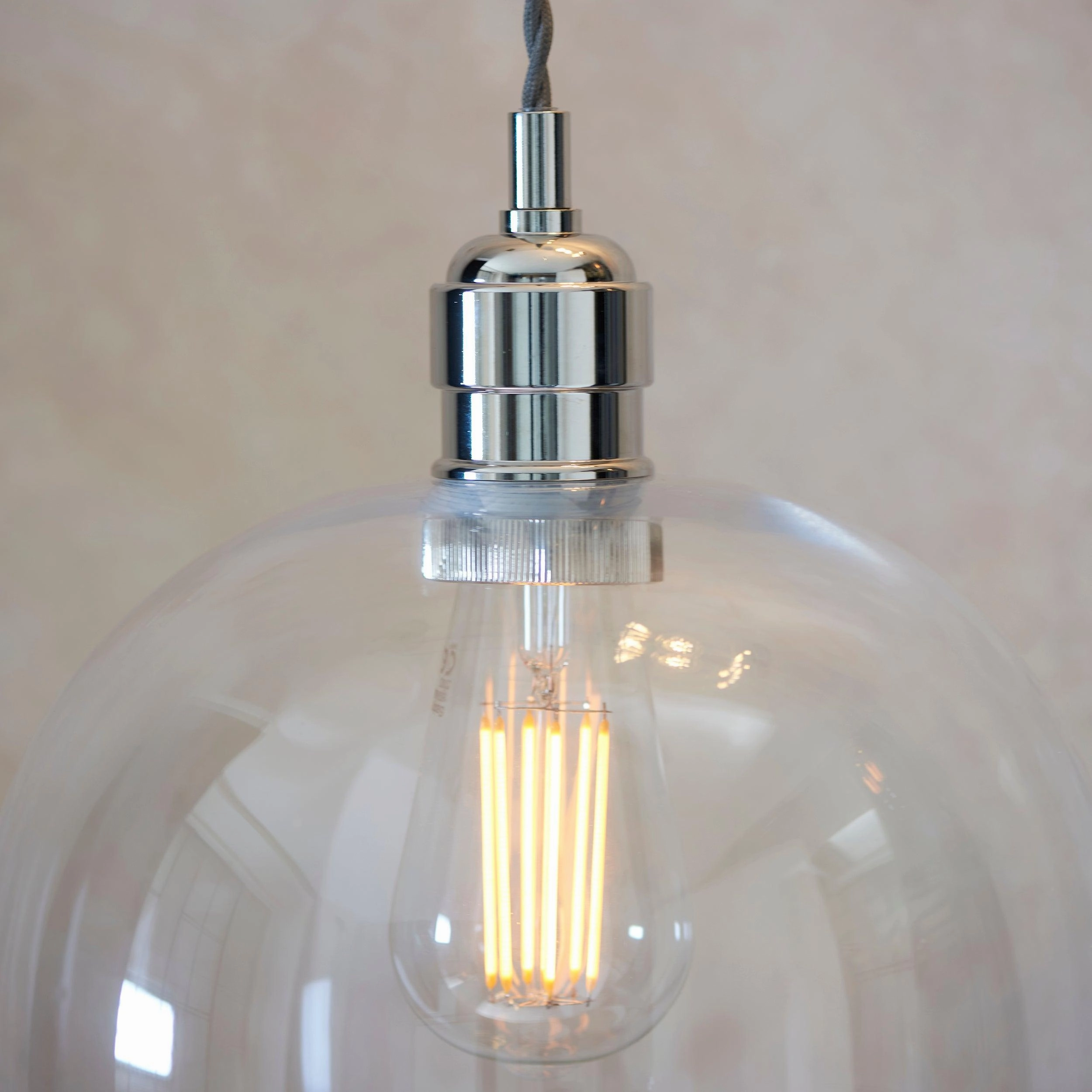 Island Large Chrome & Glass Shade Art Deco Pendant Light - Open Box
