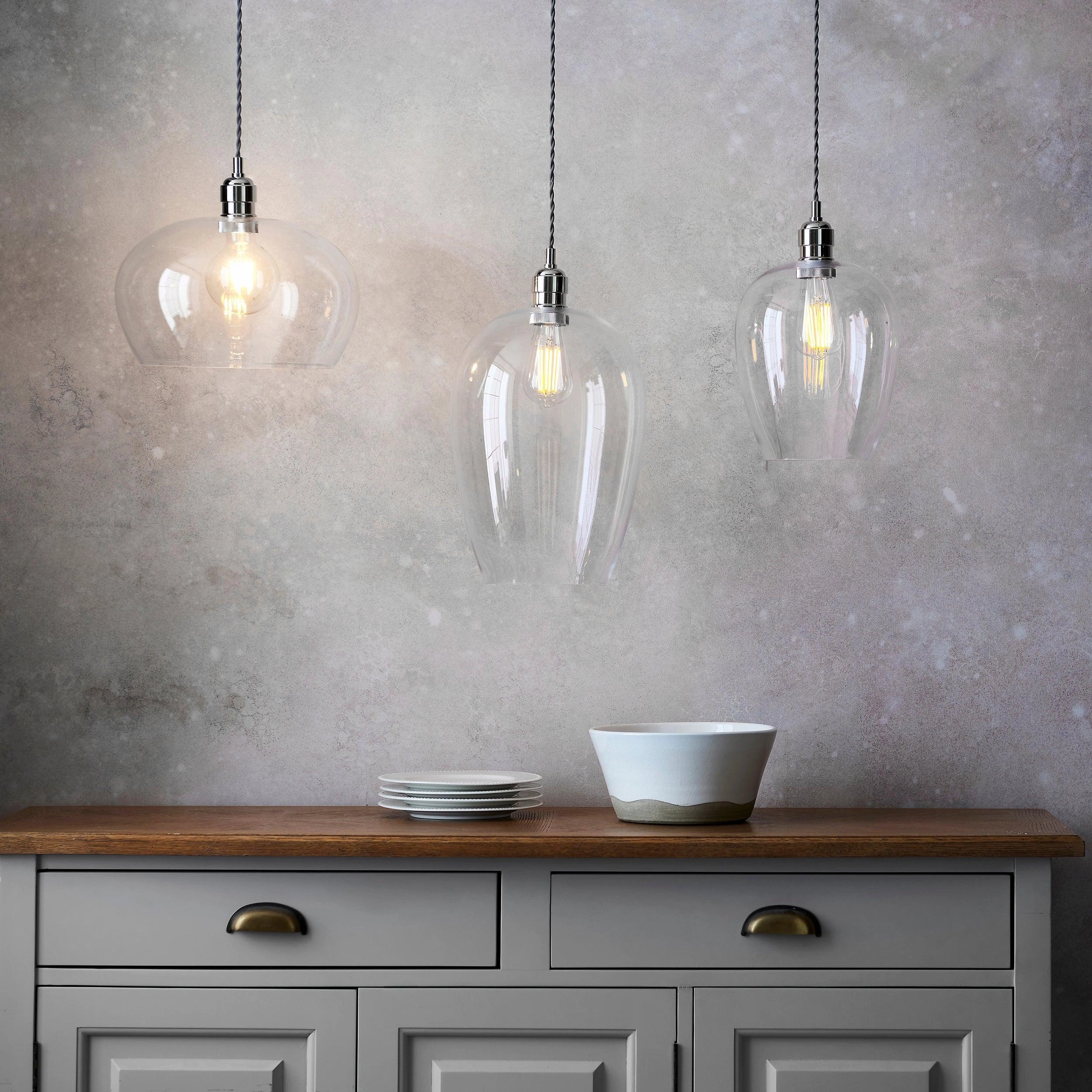Island Large Chrome & Glass Shade Art Deco Pendant Light - Open Box