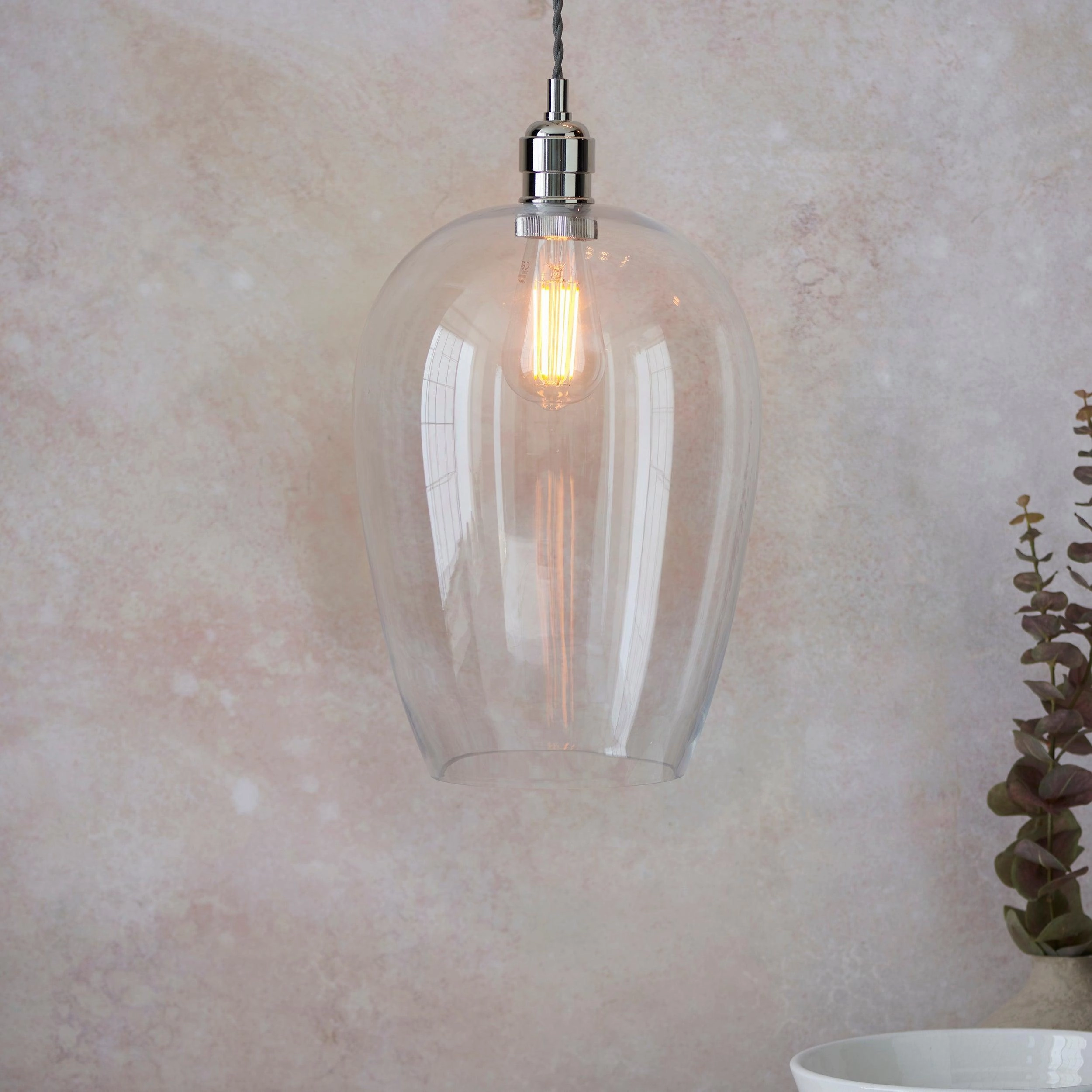 Island Large Chrome & Glass Shade Art Deco Pendant Light - Open Box