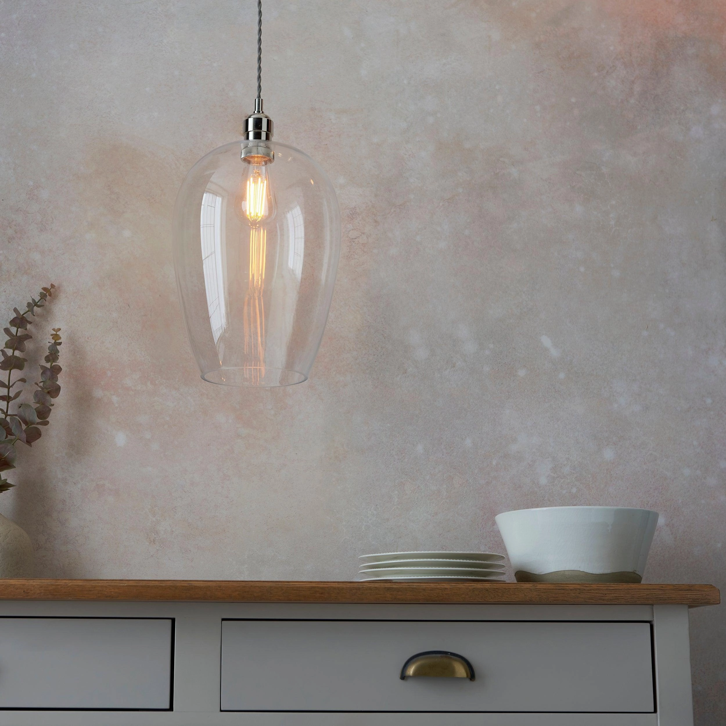Island Large Chrome & Glass Shade Art Deco Pendant Light