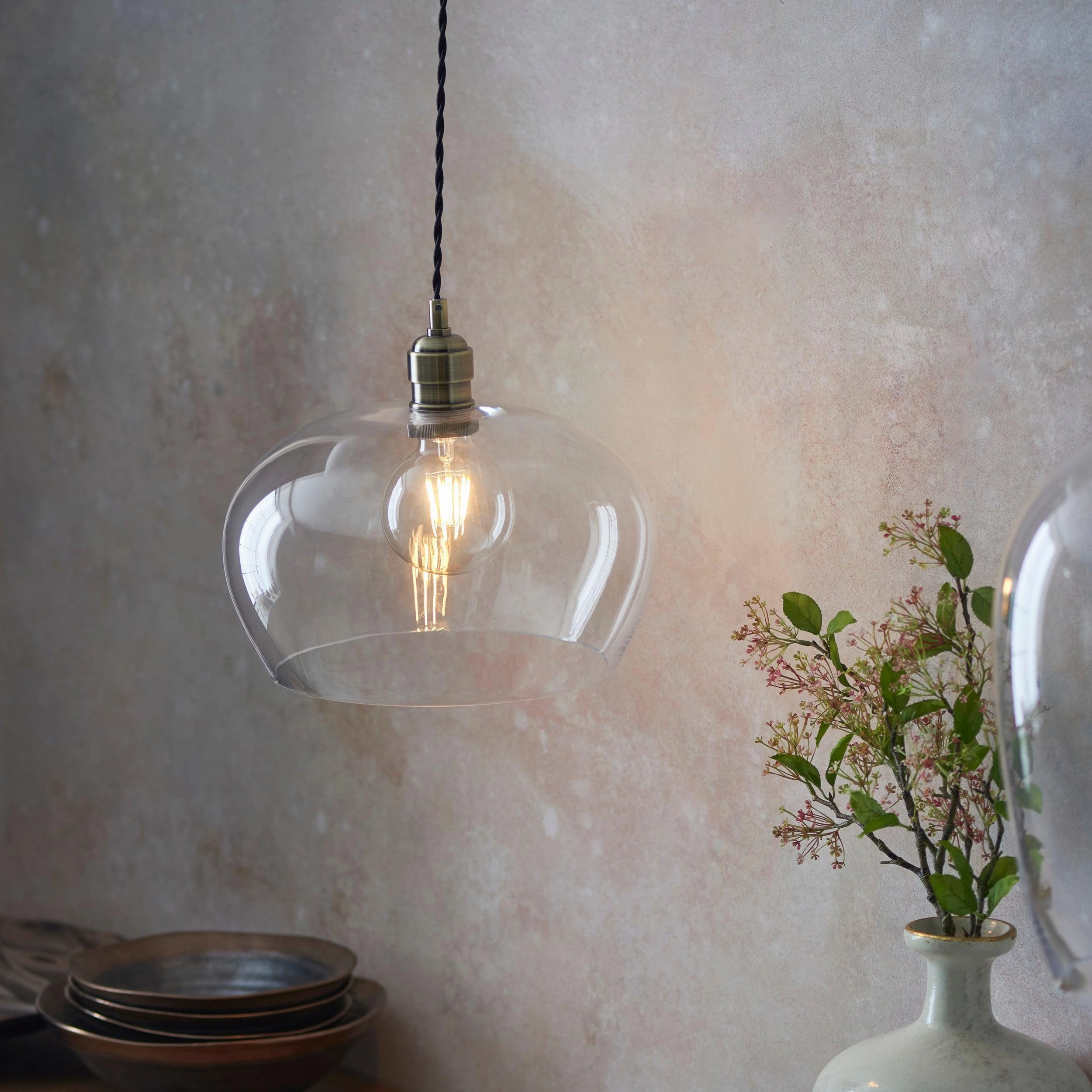 Island Medium Brass & Clear Glass Ceiling Pendant Light