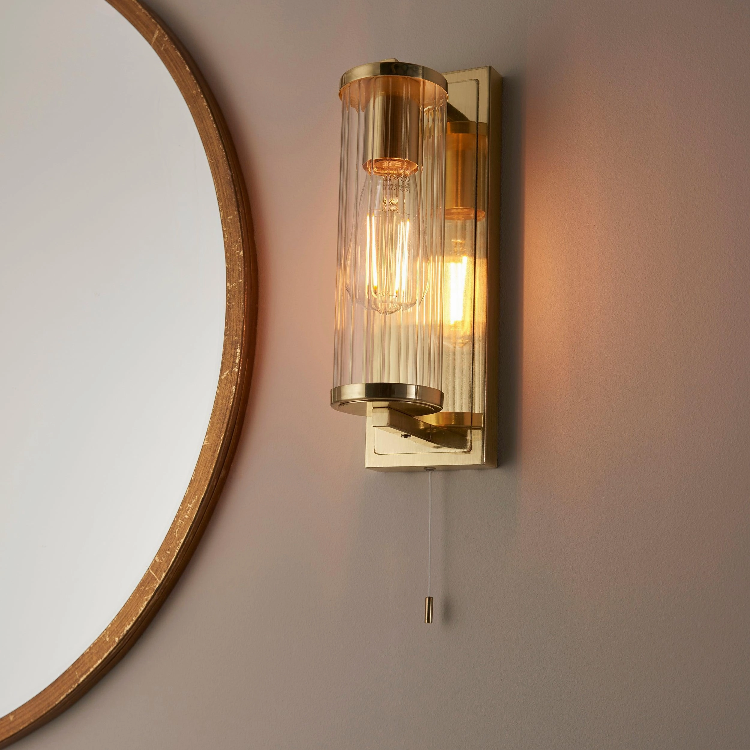 Islington Brass Art Deco Bathroom Wall Light - Glass Shade