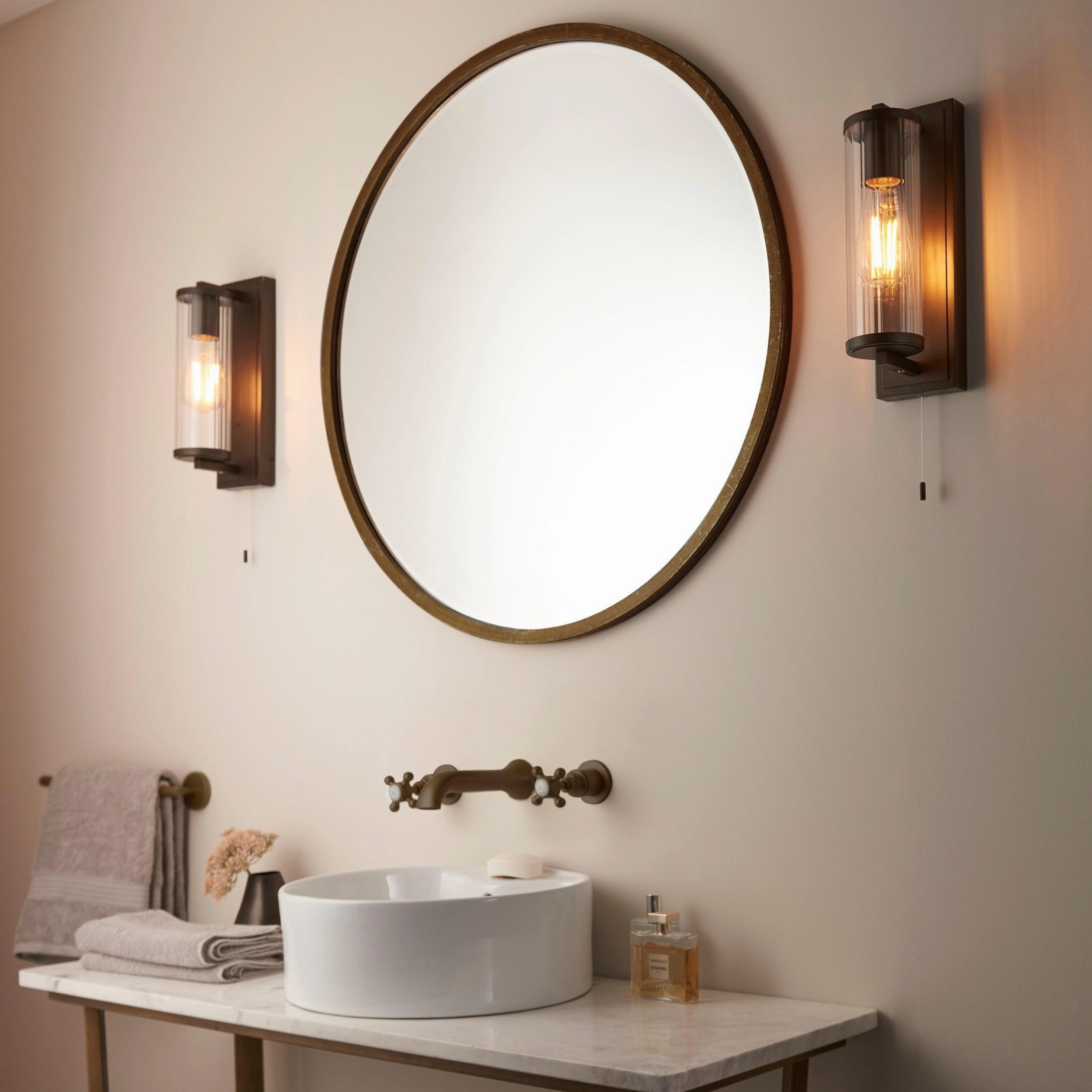 Islington Bronze Bathroom Wall Light - Ribbed Glass Shade