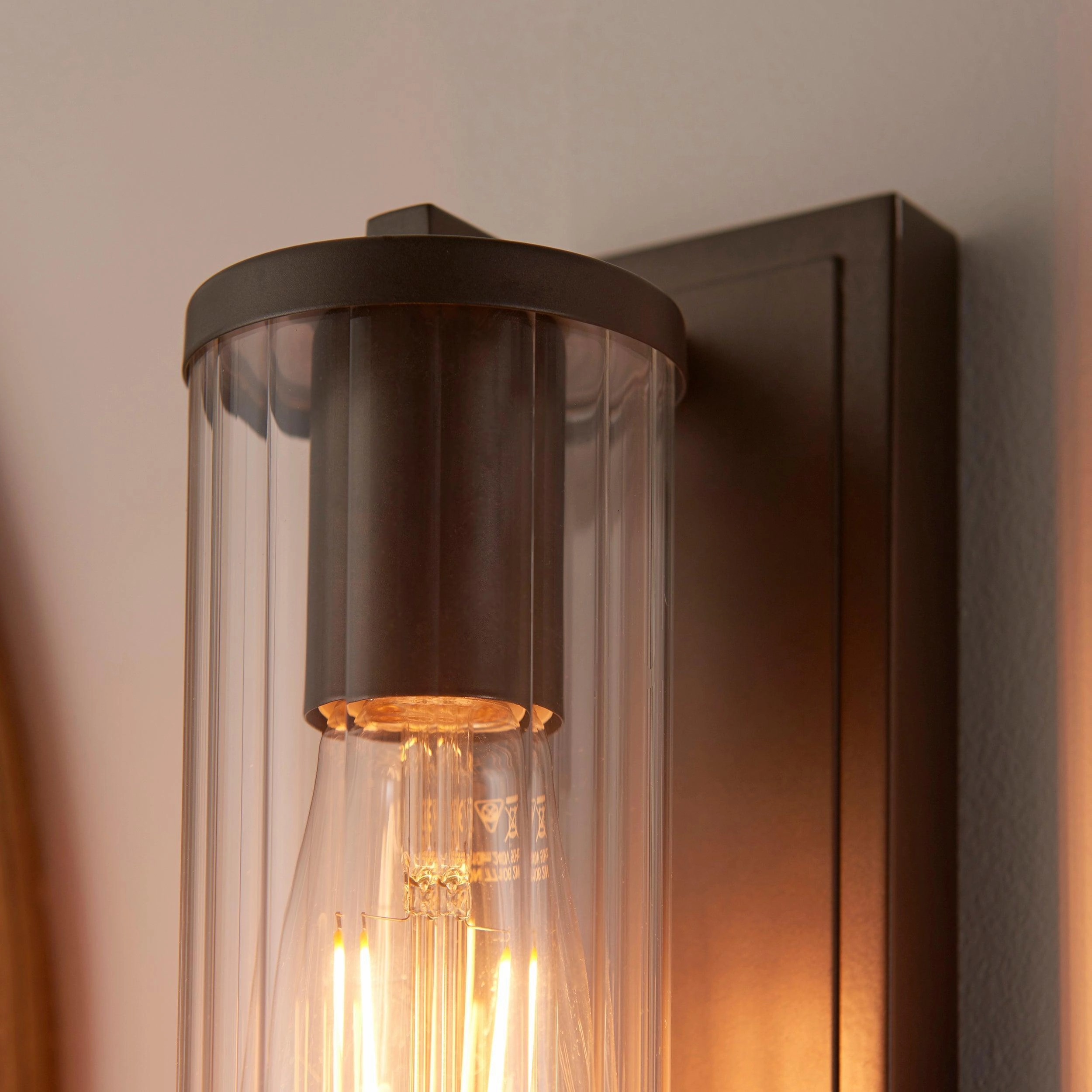 Islington Bronze Bathroom Wall Light - Ribbed Glass Shade