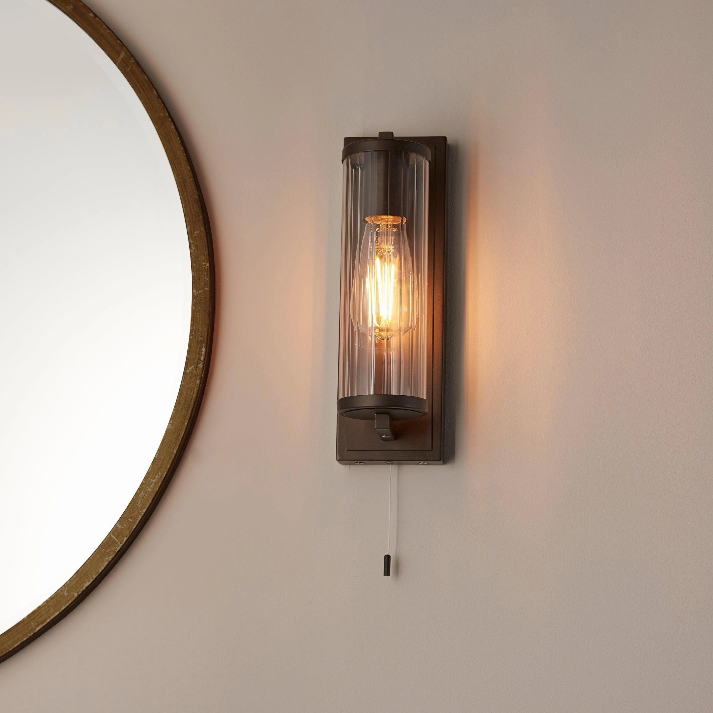Islington Bronze Bathroom Wall Light - Ribbed Glass Shade
