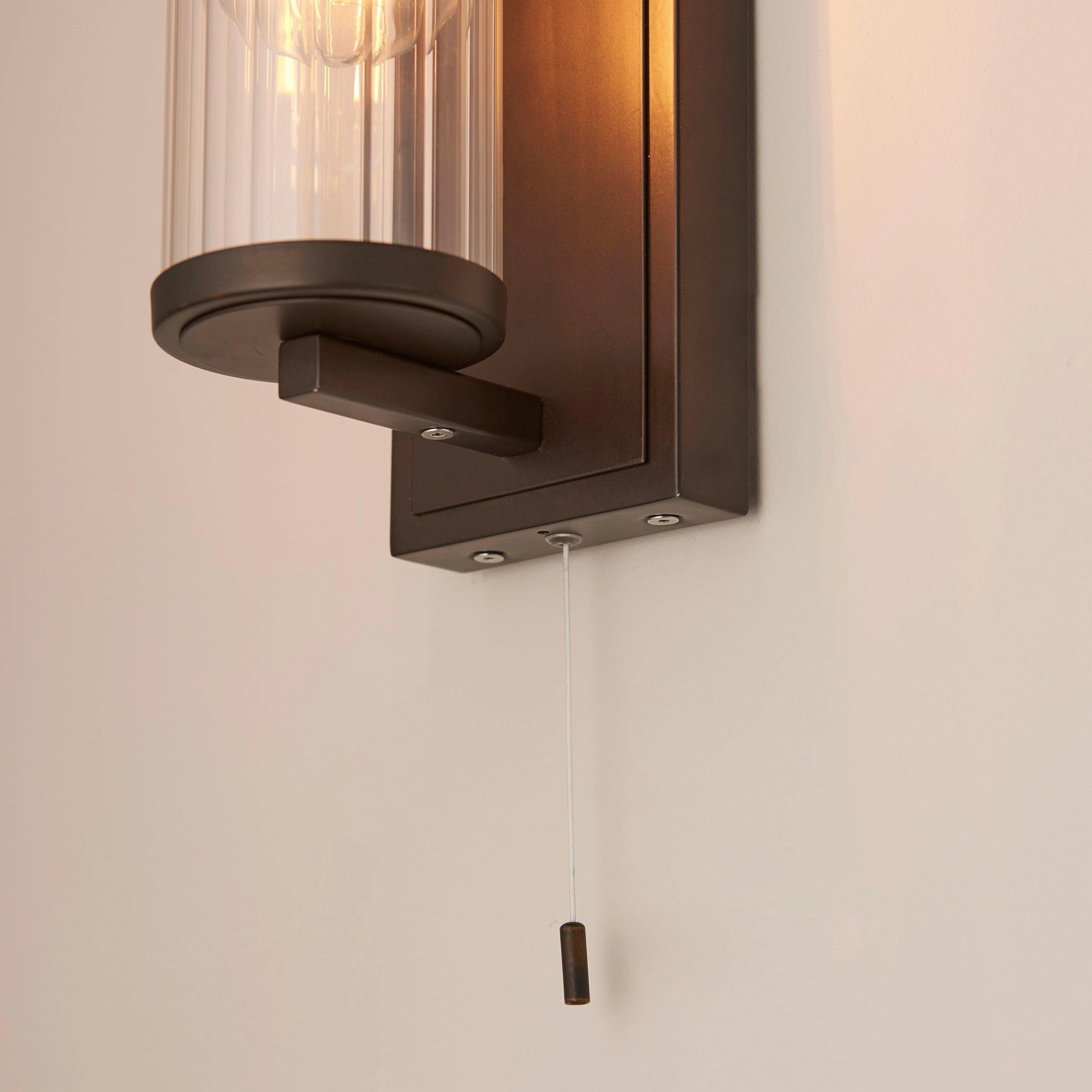 Islington Bronze Bathroom Wall Light - Ribbed Glass Shade