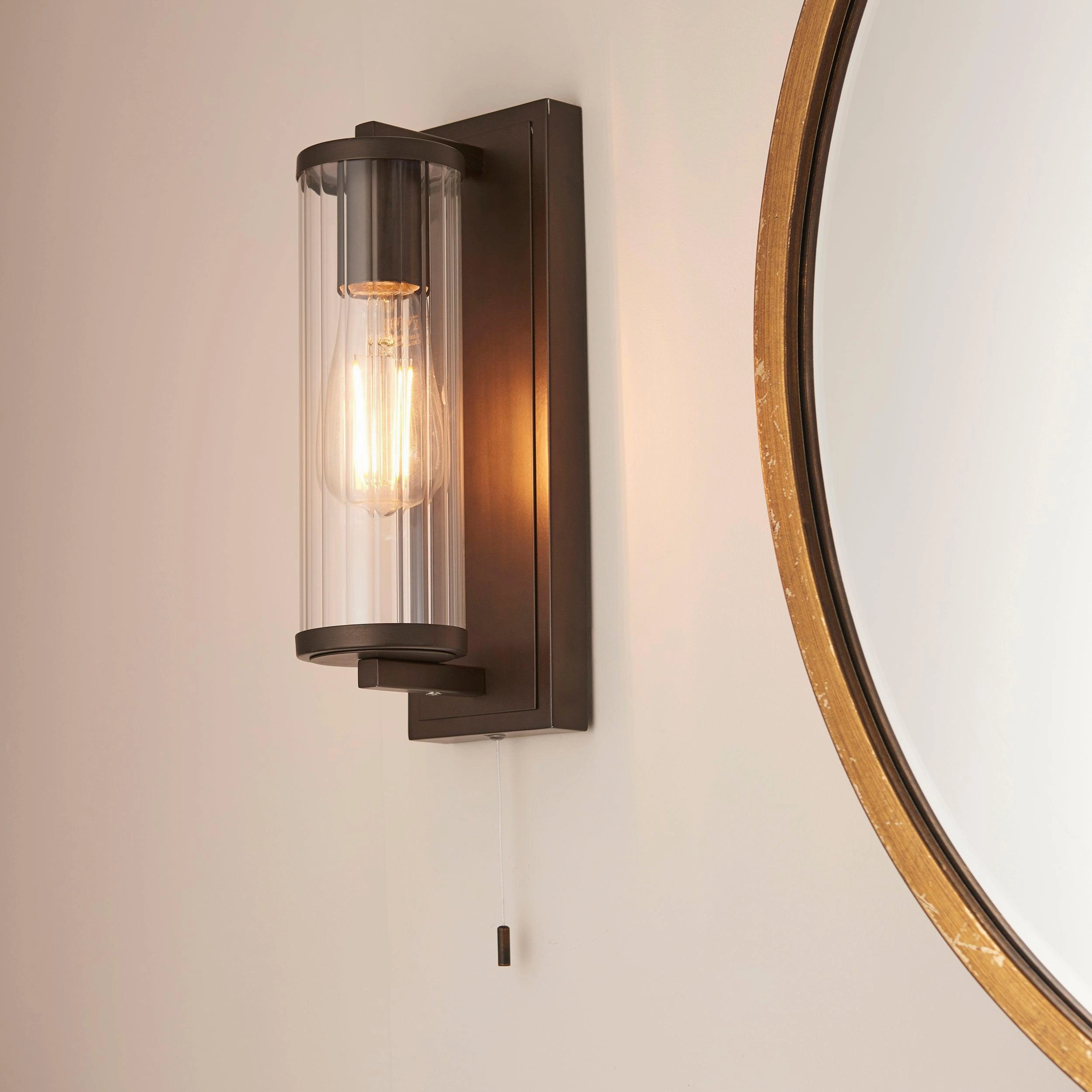 Islington Bronze Bathroom Wall Light - Ribbed Glass Shade