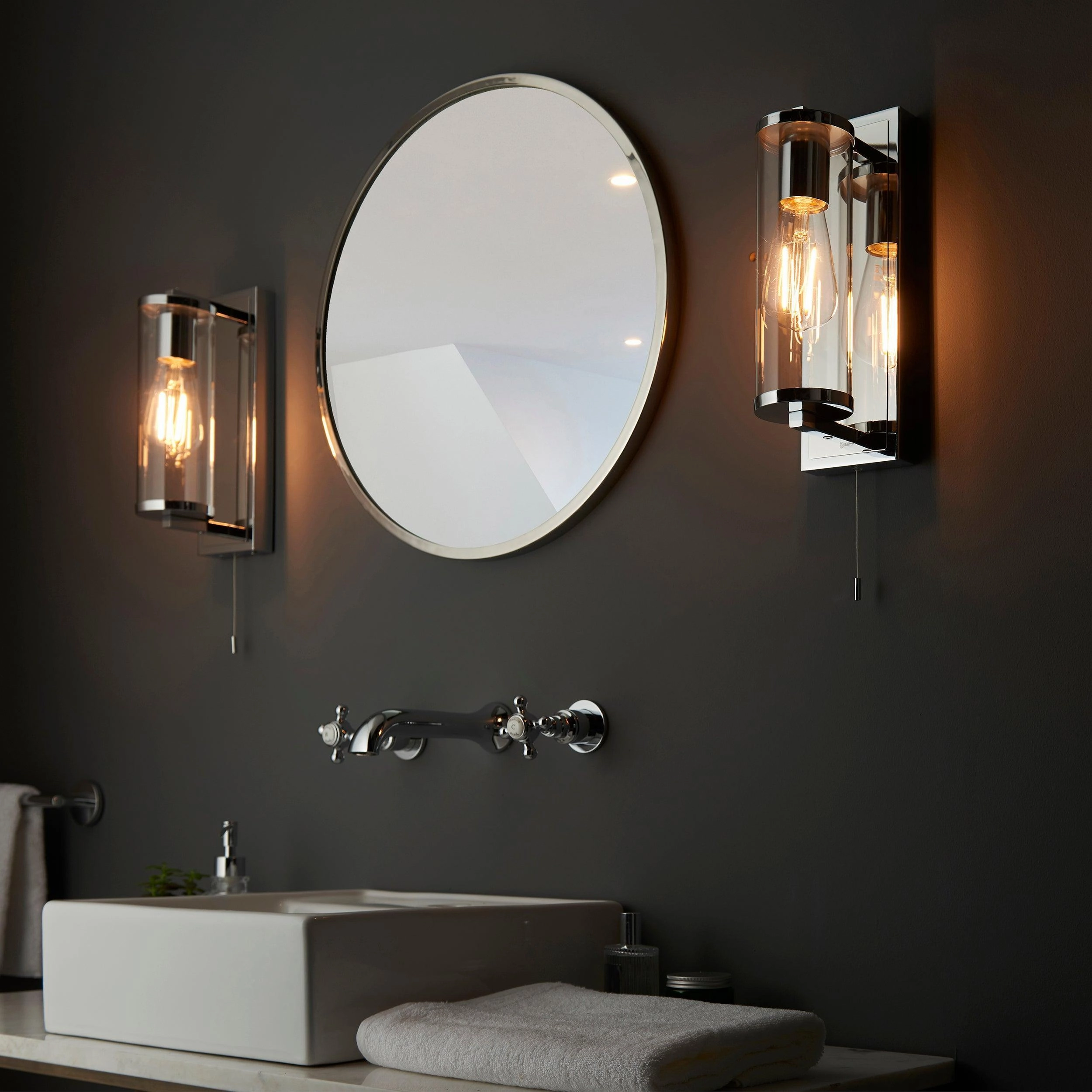 Islington Chrome Art Deco Bathroom Wall Light - Glass Shade