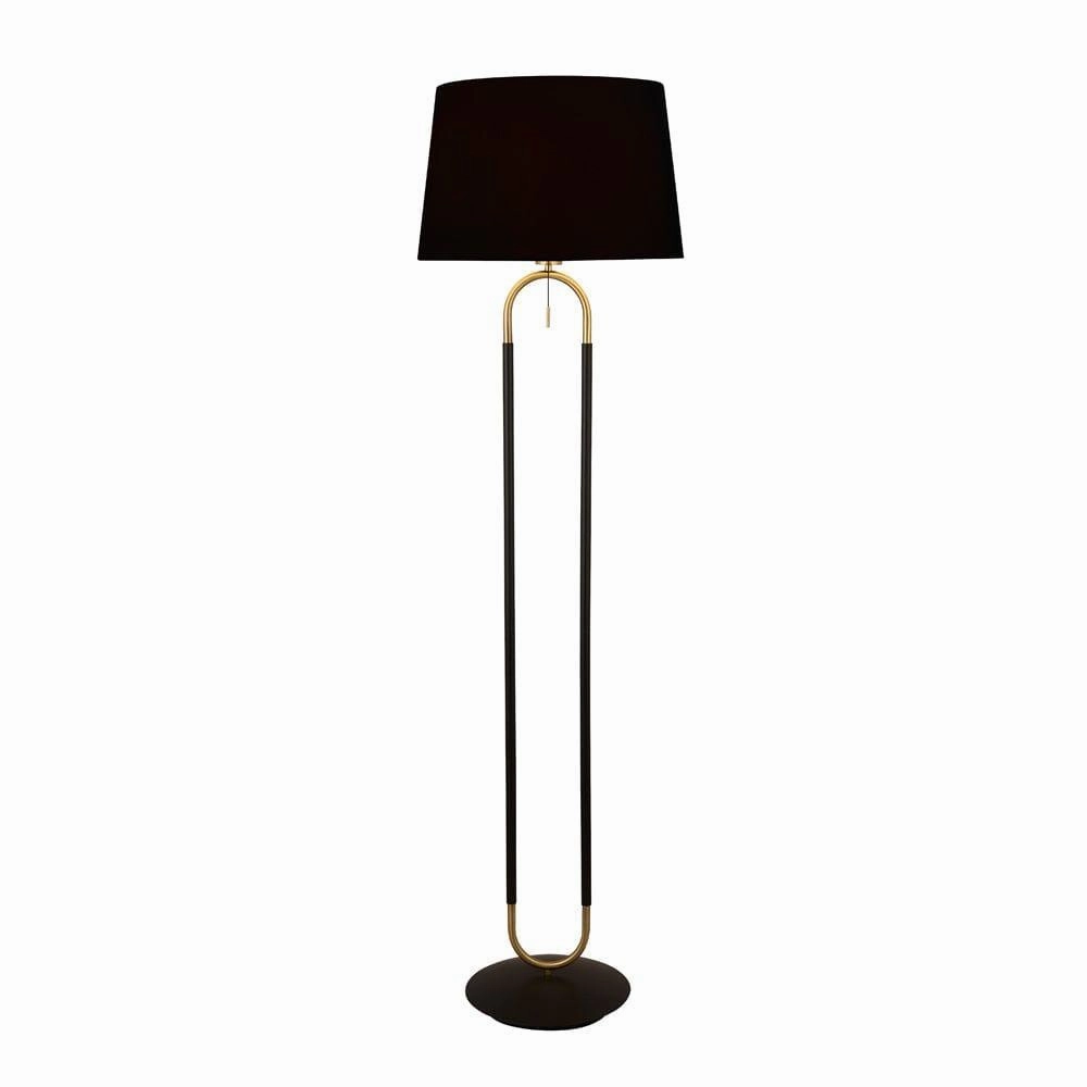 Jazz 1 Light Brass & Black Floor Lamp - Black Velvet Shade creative lampshade design