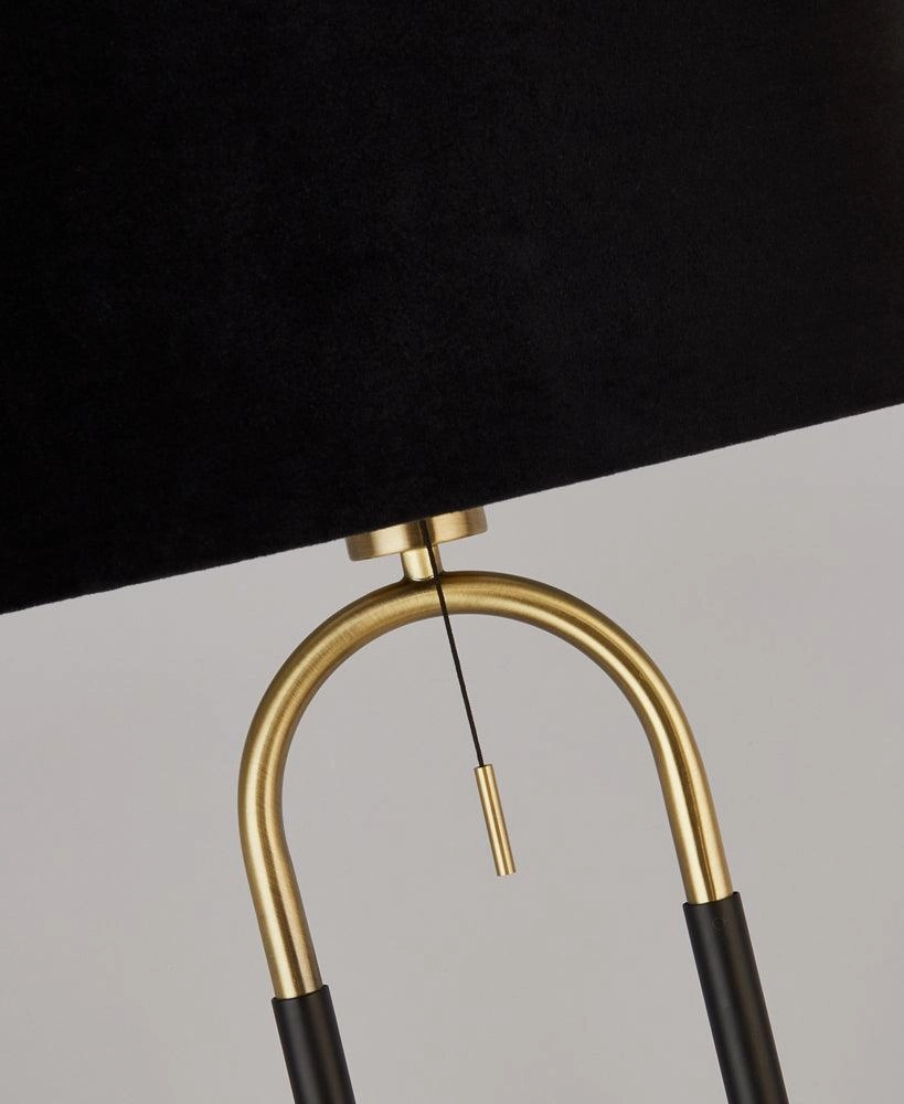 Jazz 1 Light Brass & Black Floor Lamp - Black Velvet Shade