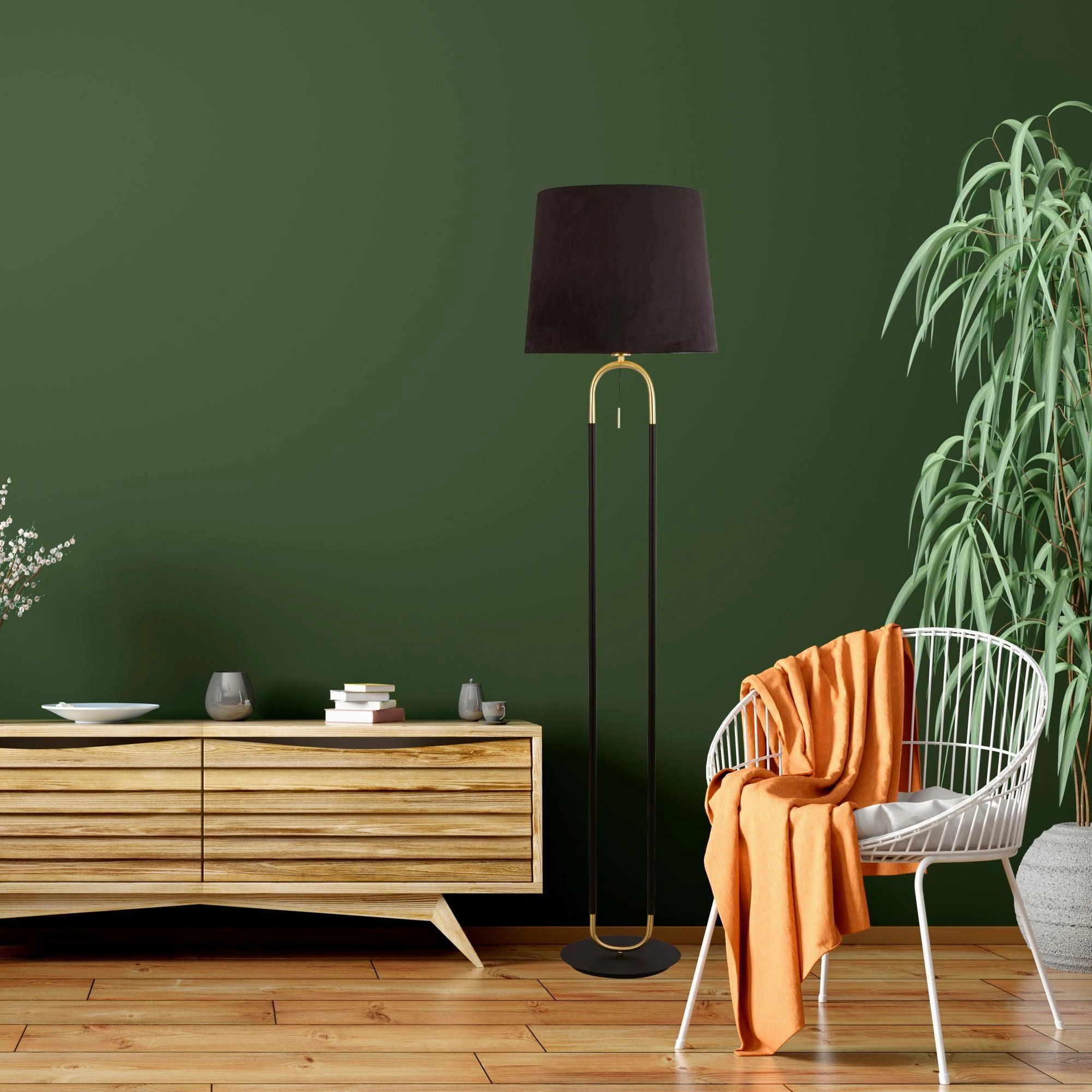 Jazz 1 Light Brass & Black Floor Lamp - Black Velvet Shade