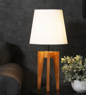 Jet Brown Wooden Table Lamp with Yellow Printed Fabric Lampshade (BULB NOT INCLUDED) decorative ceiling fixture