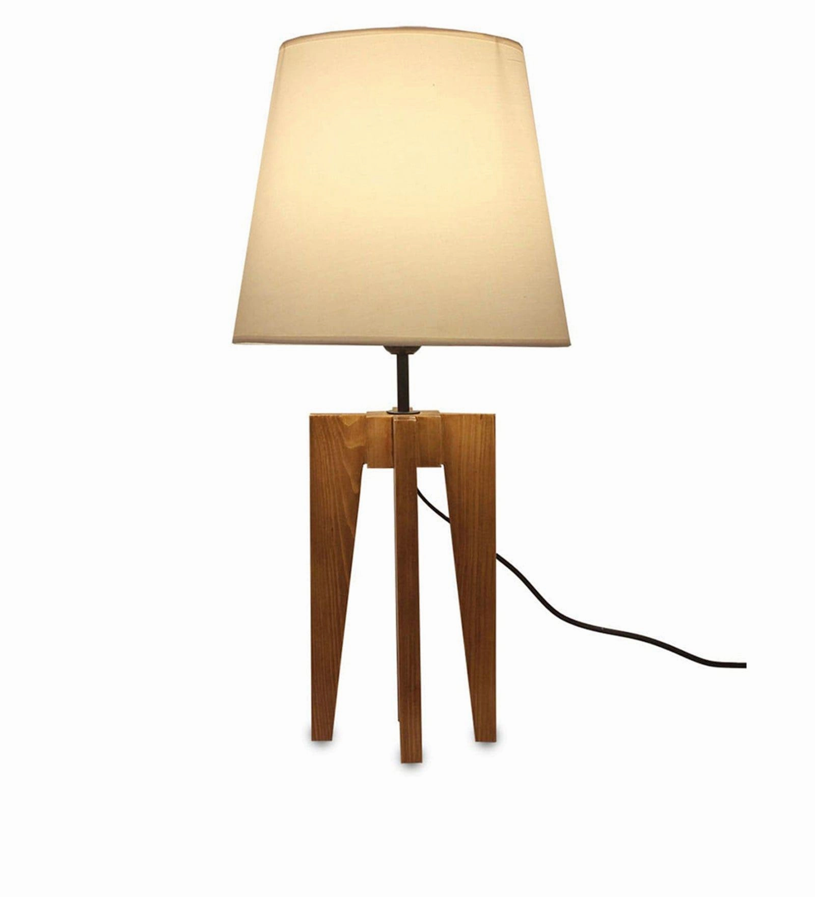 Jet Brown Wooden Table Lamp with Yellow Printed Fabric Lampshade (BULB NOT INCLUDED)