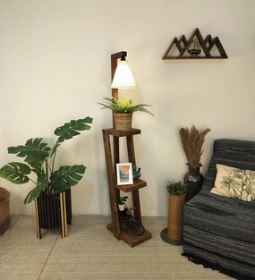 Julia Wooden Floor Lamp with Brown Base and Jute Fabric Lampshade (BULB NOT INCLUDED) creative lampshade design