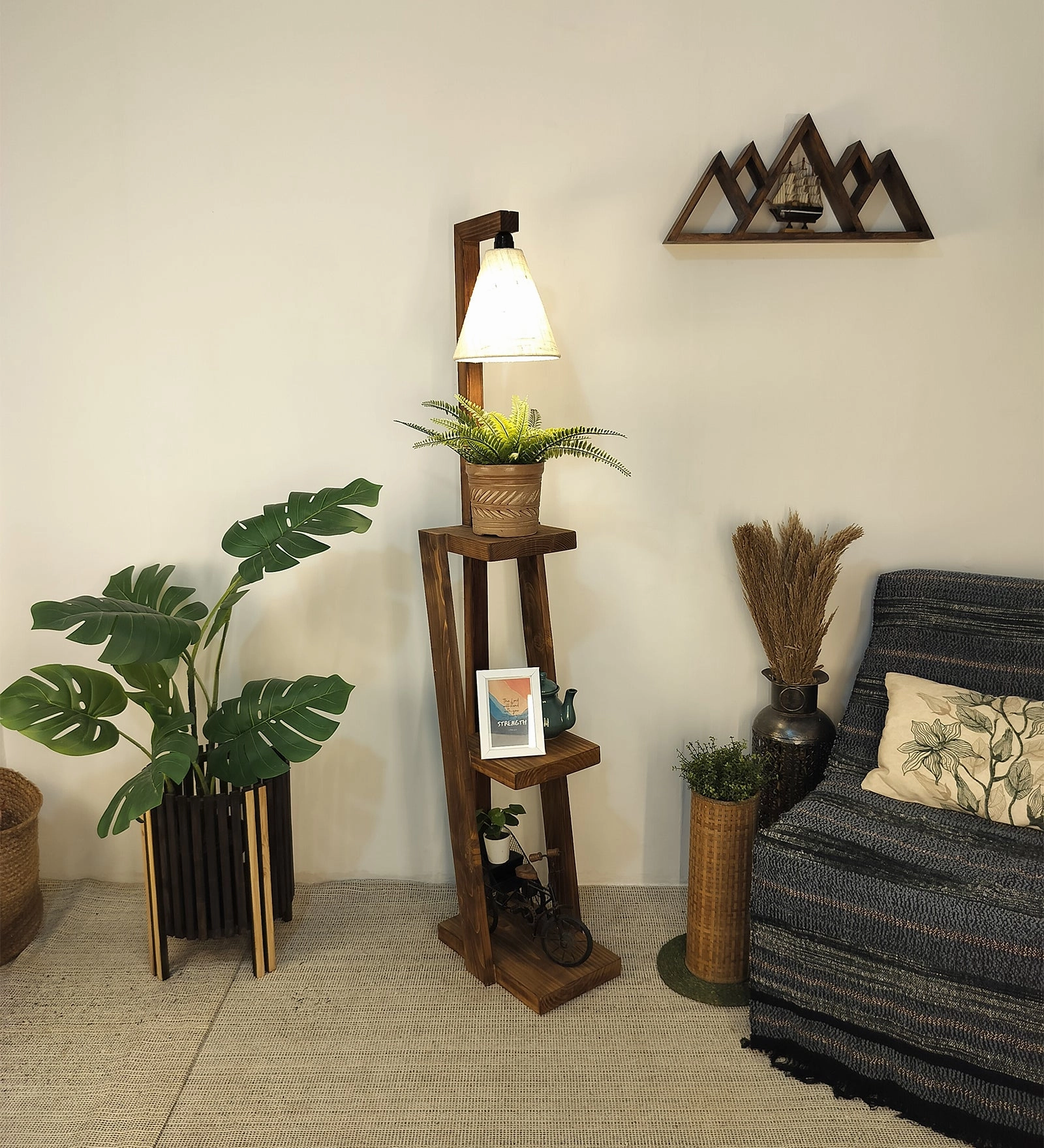 Julia Wooden Floor Lamp with Brown Base and Jute Fabric Lampshade (BULB NOT INCLUDED) creative lampshade design