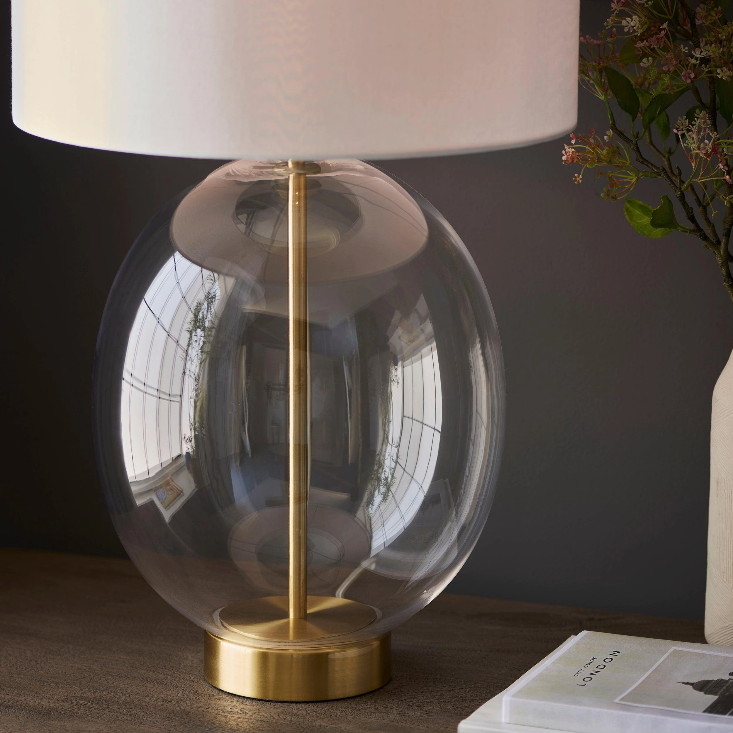 Kelda Brass & Oval Glass Touch Table Lamp - White Shade
