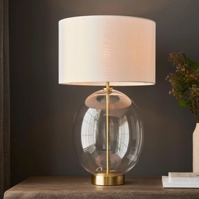 Kelda Brass & Oval Glass Touch Table Lamp - White Shade energy-saving LED light