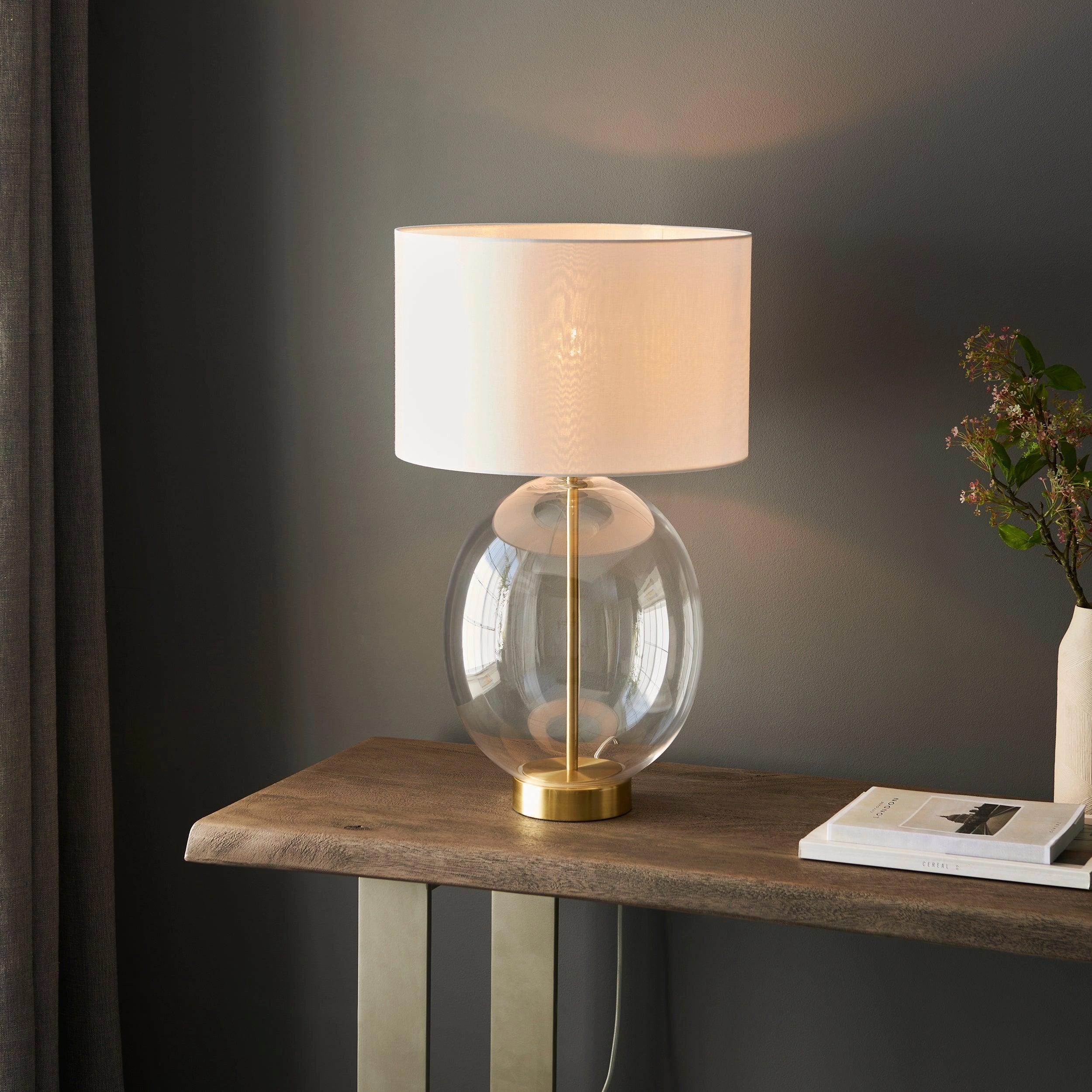 Kelda Brass & Oval Glass Touch Table Lamp - White Shade